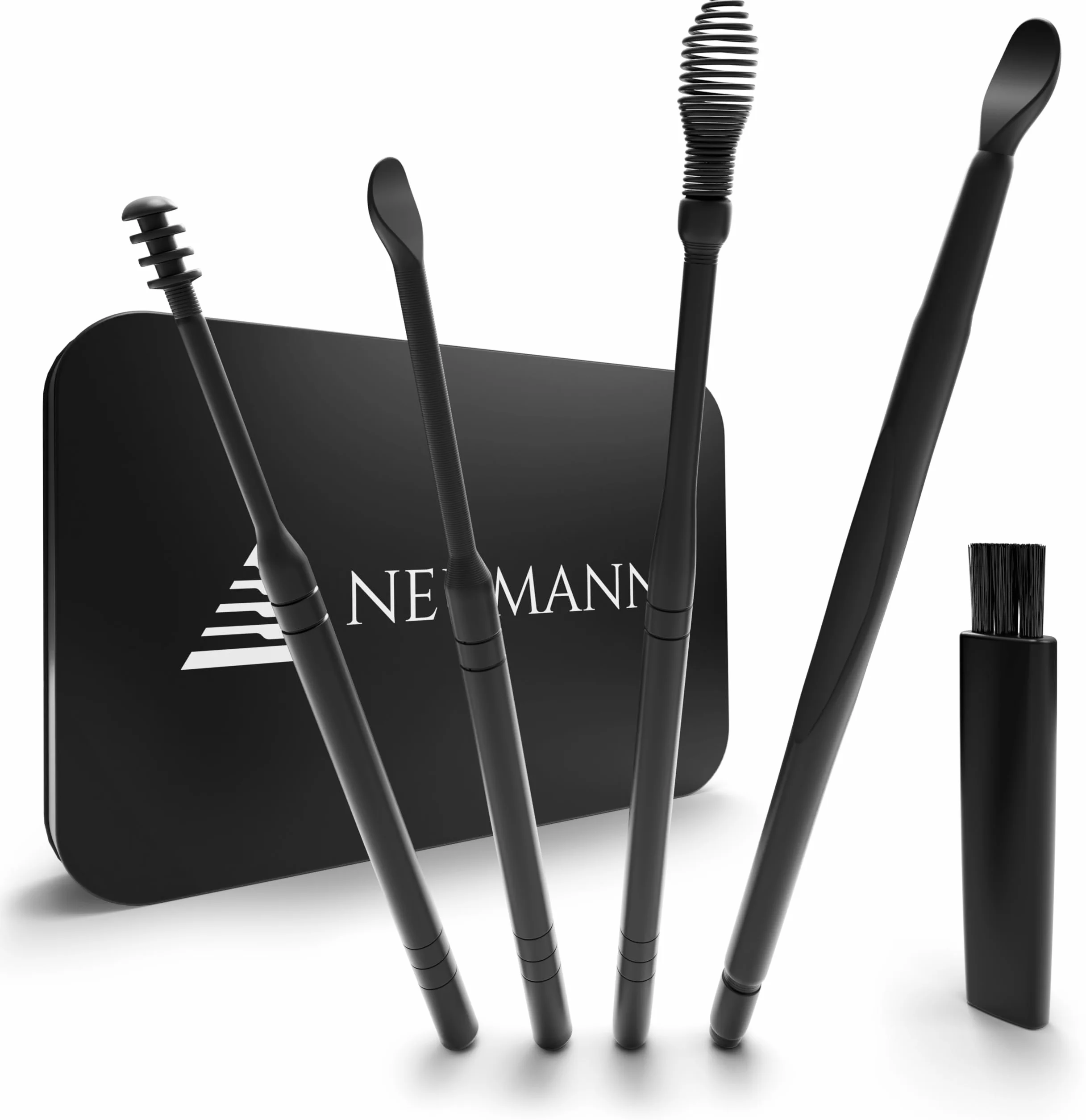 NEUMANN® Zestaw do czyszczenia uszu wielokrotnego użytku – stal nierdzewna – poręczne pudełko do przechowywania (pętla, spirala i łyżka w kształcie łyżki), wysokiej jakości środek do usuwania