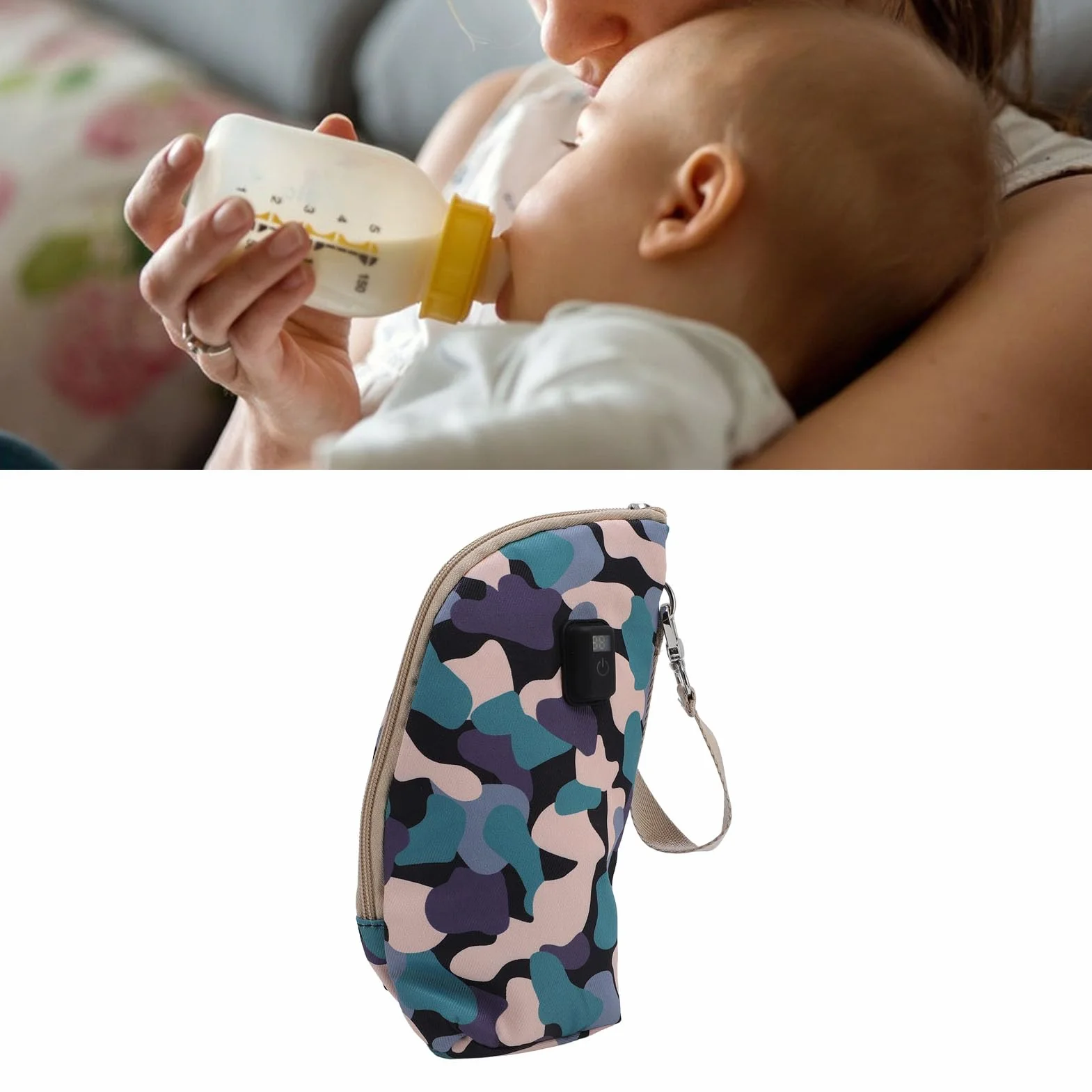 Generic Podgrzewacz do Butelek na Mleko Izolowany Termicznie, Utrzymujący stałą temperaturę 21 ustawień do Karmienia Dziecka w Ruchu Silikonowy Poliester (Camo-czarny)