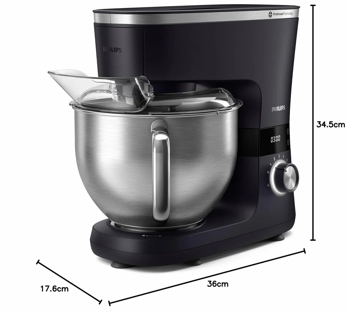 Philips Robot kuchenny z serii 7000, Moc 1000 W, 8 Ustawień Prędkości, Technologia ProKnead,Misa o pojemności 5,5 l z Oświetleniem LED, Końcówka Do Zagniatania Ciasta, Trzepaczka i Ubijaczka HR7962/01