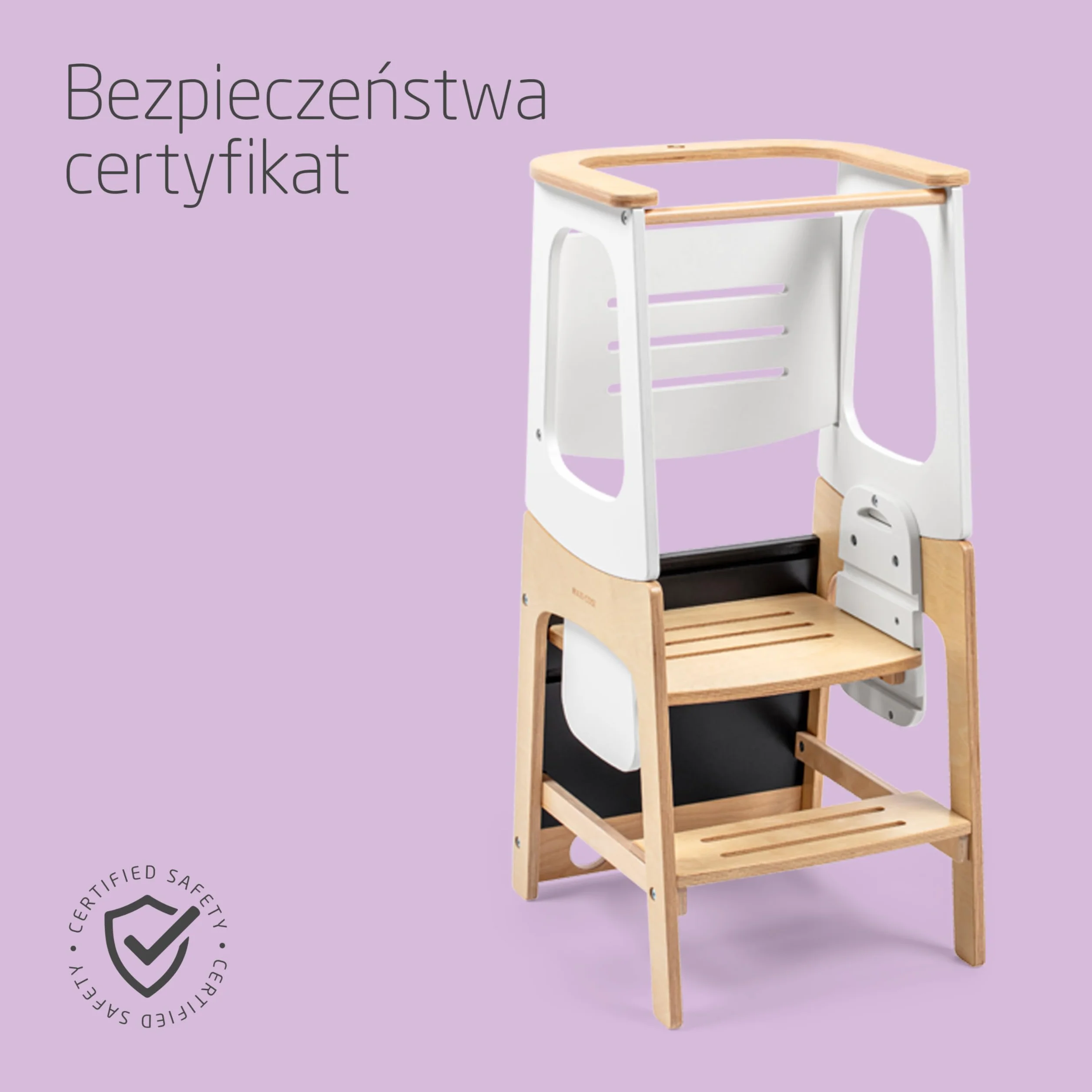 Maxi-Cosi Toucan 3 w 1 Wieża Edukacyjna dla Niemowląt, Montessori Pomocnik Kuchenny Drewniany, 1,5–99+lat, 10–150kg, 3 Ustawienia Wysokości, Stolik+Krzesełkiem, FSC® 100% Certyfikowanego, Natural Wood