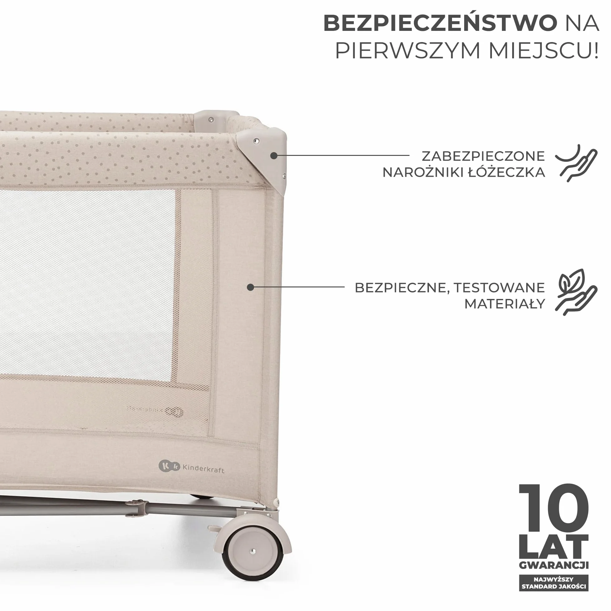 Kinderkraft JOY 2 Łóżeczko turystyczne 2 w 1, Boczne wejście, Szybkie składanie i rozkładanie, Zabezpieczenie przed złożeniem, Kółka i torba ułatwiające transport, Beżowy