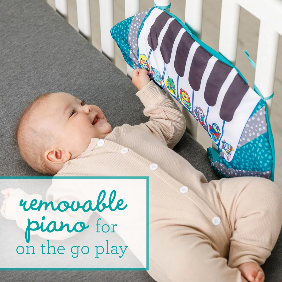 Infantino 3-in-1 Tummy Time Pillow and Piano - Bolster Pillow with Piano and 2 Removable Toys for Cause and Effect Recognition and Motor Skill Development