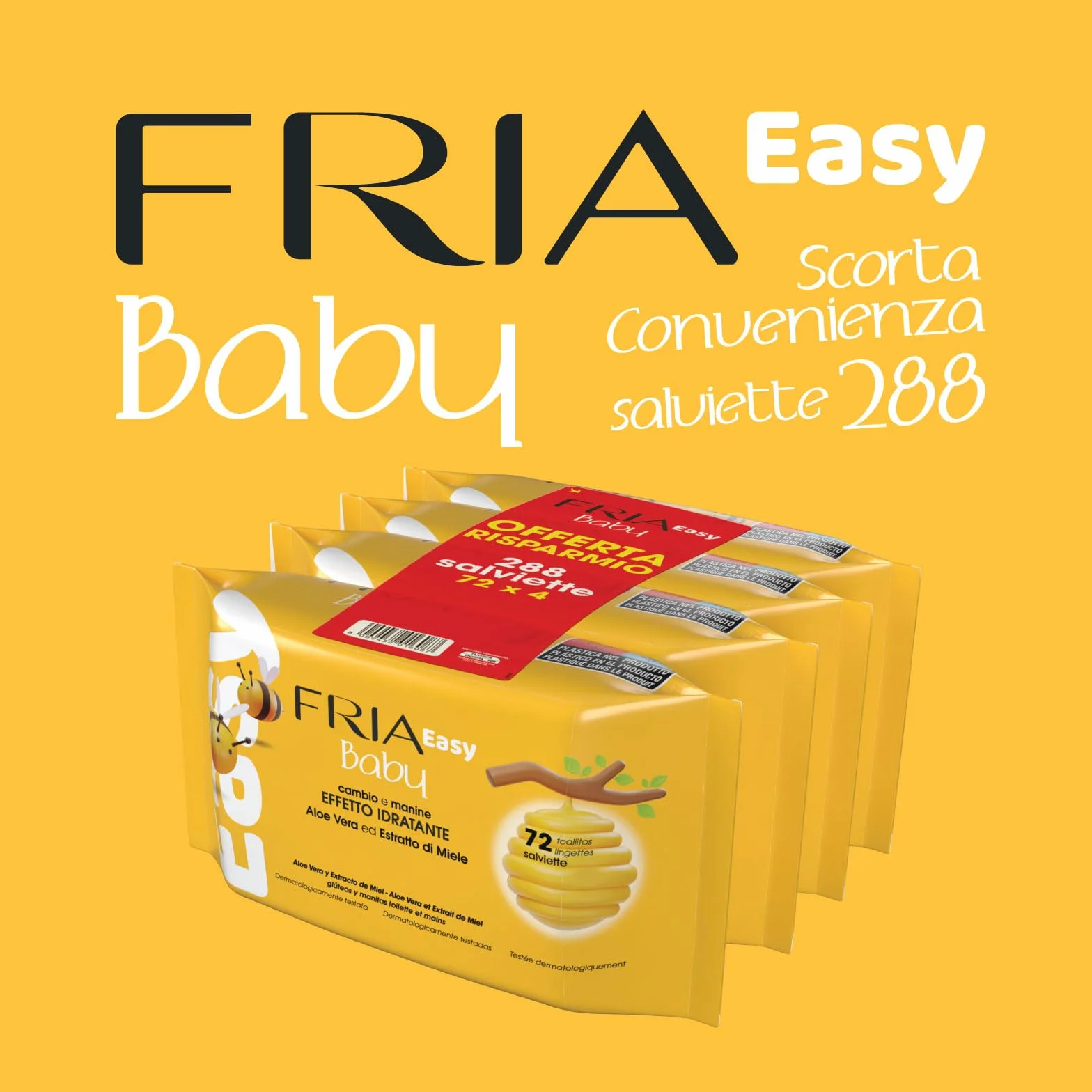 Fria Chusteczki do zmiany pieluch Easy Baby z aloesem i miodem, nawilżające, testowane dermatologicznie, 288 szt.