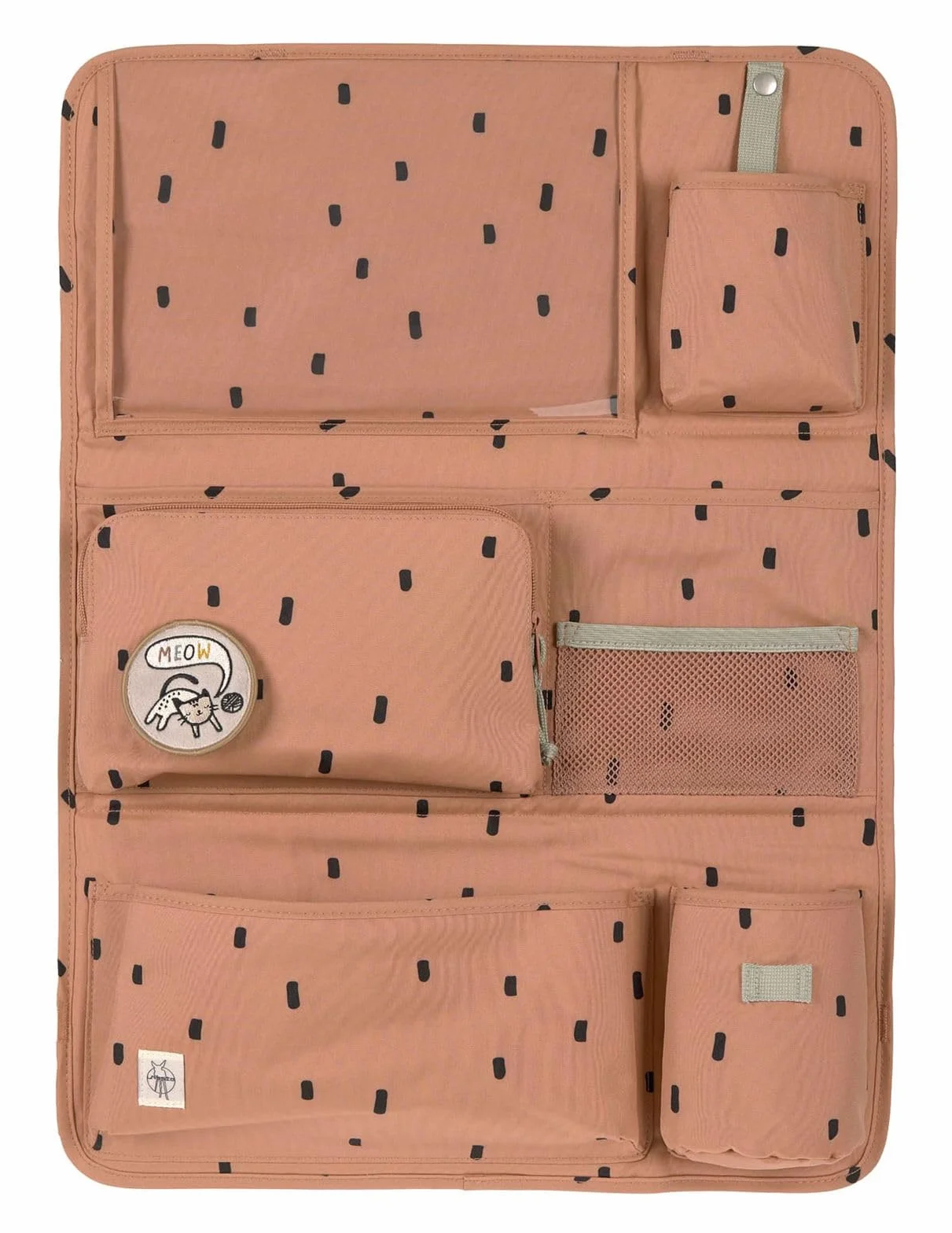 LÄSSIG Organizer samochodowy na tylne siedzenie samochodowe, torba do zawieszenia, składany, 55 cm/Car Wrap-to-Go, Happy Prints Karmel, Höhe 60 Zentimeter, organizer na tylne siedzenie samochodu