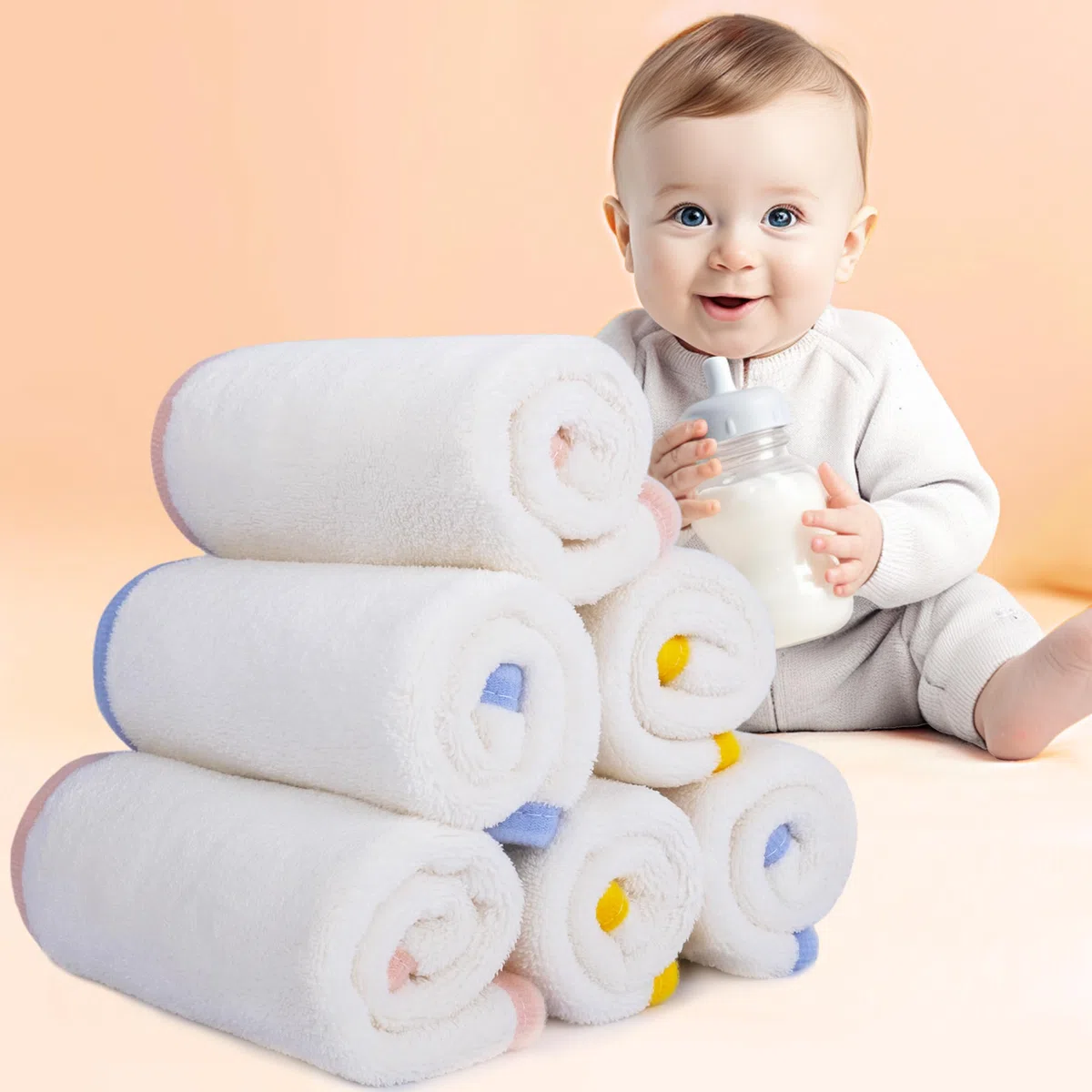 Polyte - Ściereczka premium dla niemowląt – hipoalergiczna i nie mechaci się – mikrofibra – biała – 25 x 25 cm – 6 sztuk