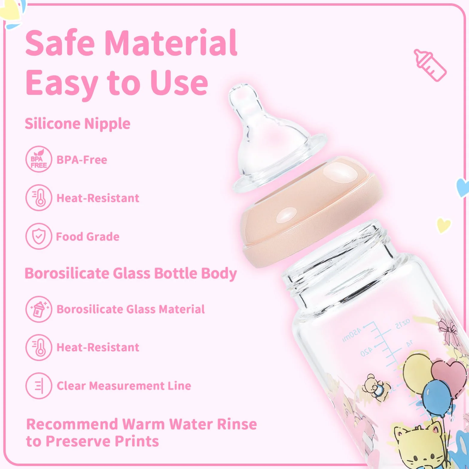 LittleForBig Butelka dla dorosłych Ultra Specjalna Nadwiększa Szklana Butelka do karmienia z nadrukowanym wzorem Baby Cuties