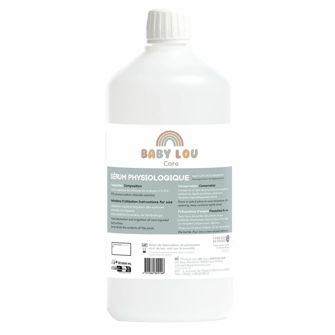 Roztwór fizjologiczny w butelce 12x1L | NaCl 0,9% | Wyprodukowano we Francji | Mycie jamy nosowej | Higiena nosa | Do nawadniania zewnętrznego