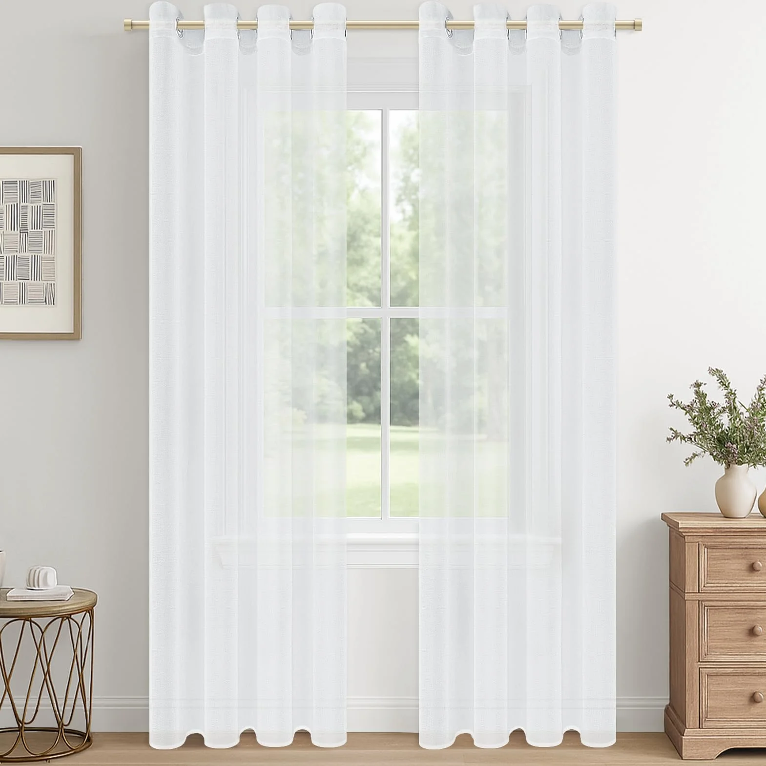 CUTEWIND Firanki białe, przezroczyste, do sypialni, na przelotkach, zestaw 2 sztuk, 200 cm długości, 140 cm szerokości, zasłony z oczkami, przezroczyste, na okno, do salonu, pokoju dziecięcego