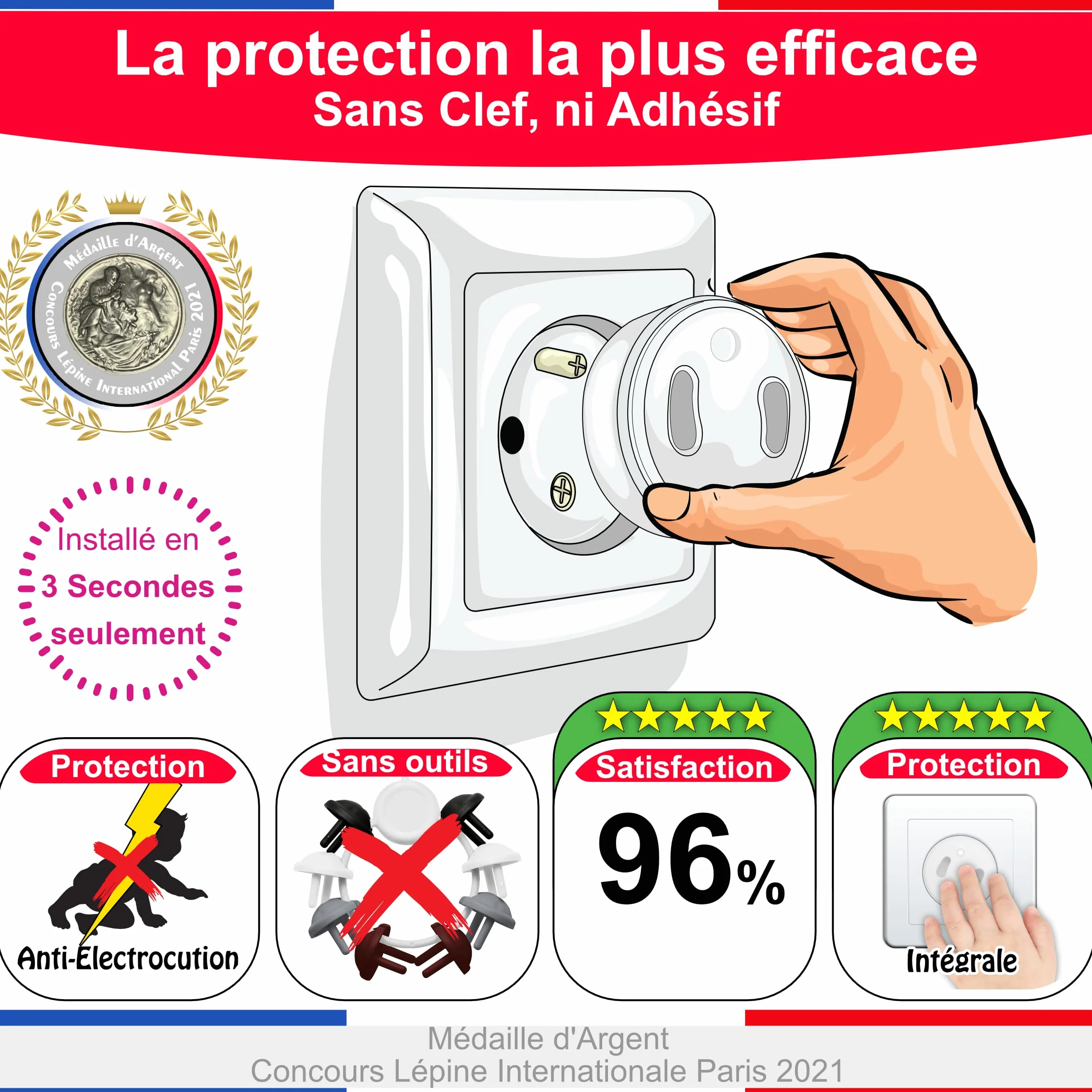 [Pakiet x20] Zdejmowana pokrywa francuska dla niemowląt [ Bez klucza Ni Klej ] - Wynalazek 100% Made in France - Wtyczka dla niemowląt - Bezpieczeństwo w domu Ochrona gniazdka elektrycznego - opiekuna