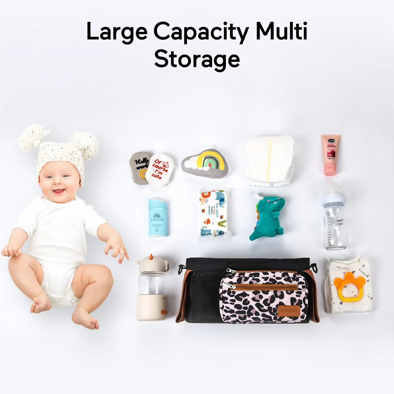 Organizer do wózka spacerowego Momcozy Torba na wózek Organizator wielofunkcyjny na wózek dziecięcy z odpinanym kieszeniem, kieszenią na telefon komórkowy, 2 uchwytami na kubki i paskiem na ramię