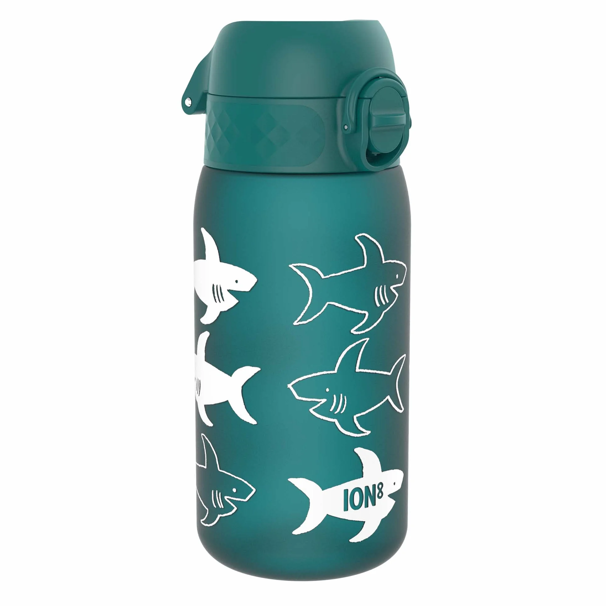 ION8 Butelka dla Dzieci, 350 ml/12 oz, Szczelna, Łatwa do Otwarcia, Bezpieczny Zamek, Można Myć w Zmywarce, Bez BPA, Uchwyt do Przenoszenia, Łatwa do Czyszczenia, Bezwonny, Rekiny