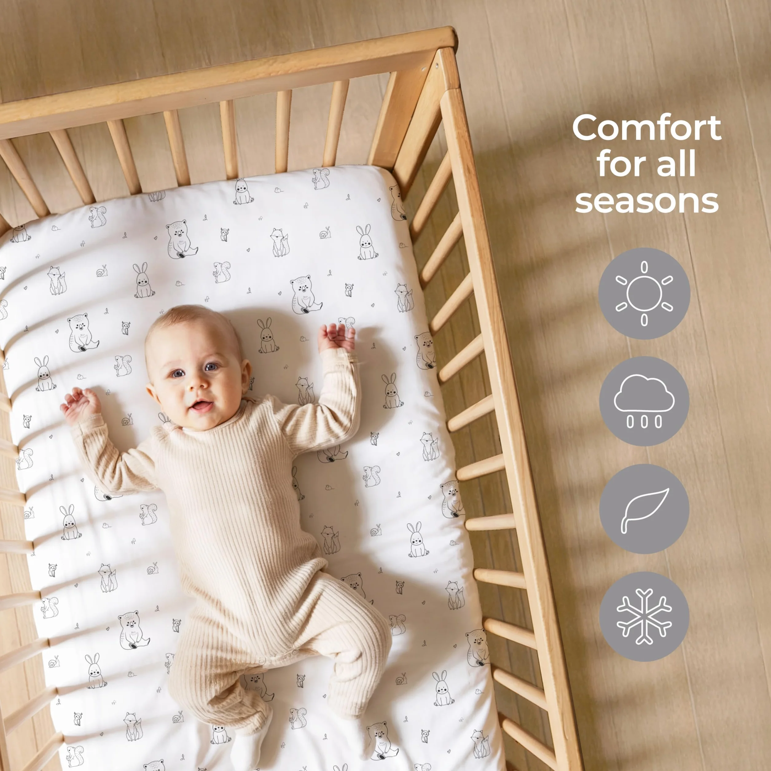 Dreamzie Prześcieradła Z Gumką 40x90 cm – Zestaw 2 – Bawełna Oeko-Tex – Do Łóżeczka I Kołyski – Biały/Szary Las