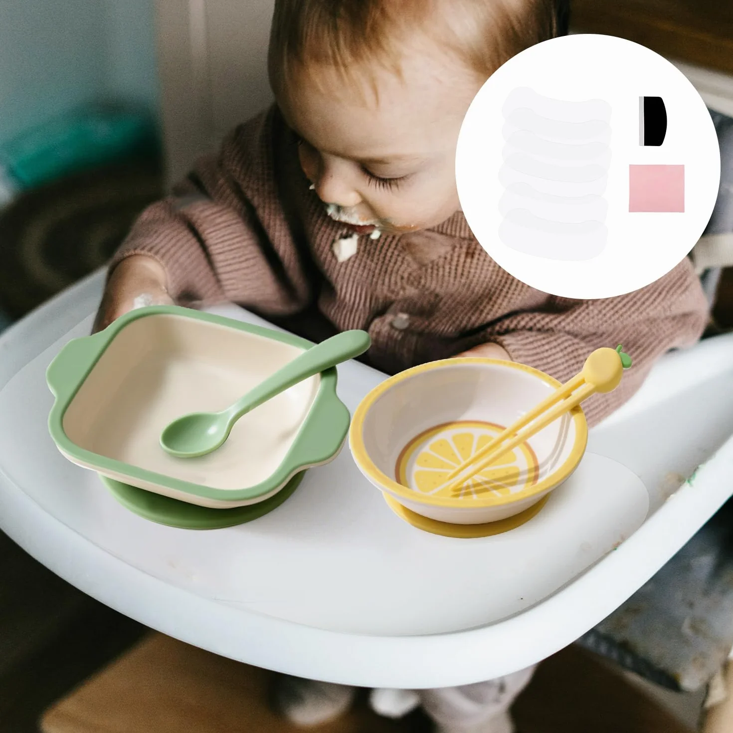 6szt Naklejek Przyssawką Tacki Stokke Tripp Trapp, Kształcie Orzeszka Ziemnego z Przyssawką ze Ściereczką Czyszczącą do Mocowania Misek Talerzyków i Zabawek Krzesełka do Karmienia