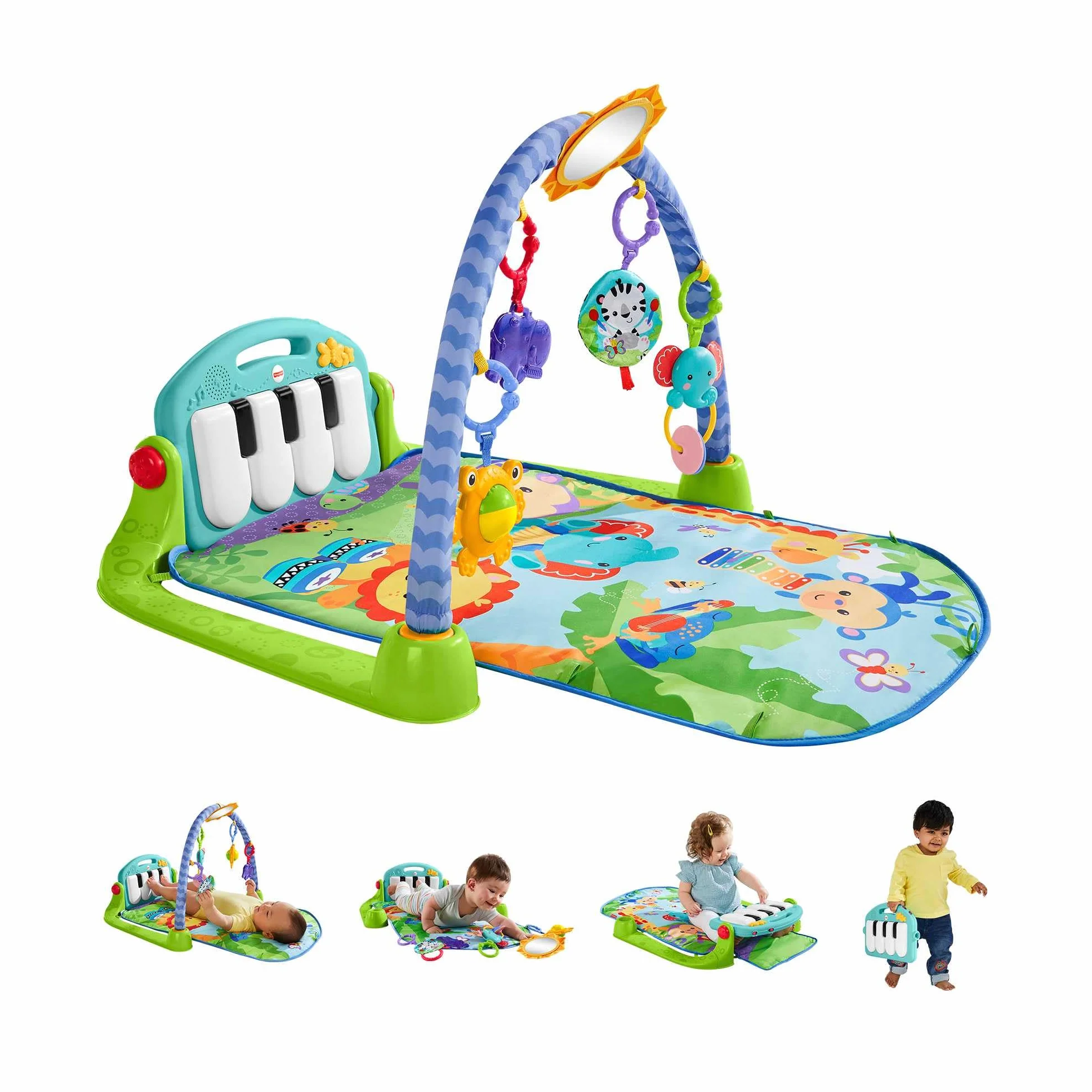 Fisher-Price Mata gimnastyczna z pianinkiem, edukacyjna mata dla niemowląt z muzyczną zabawką dla niemowląt, HBB73