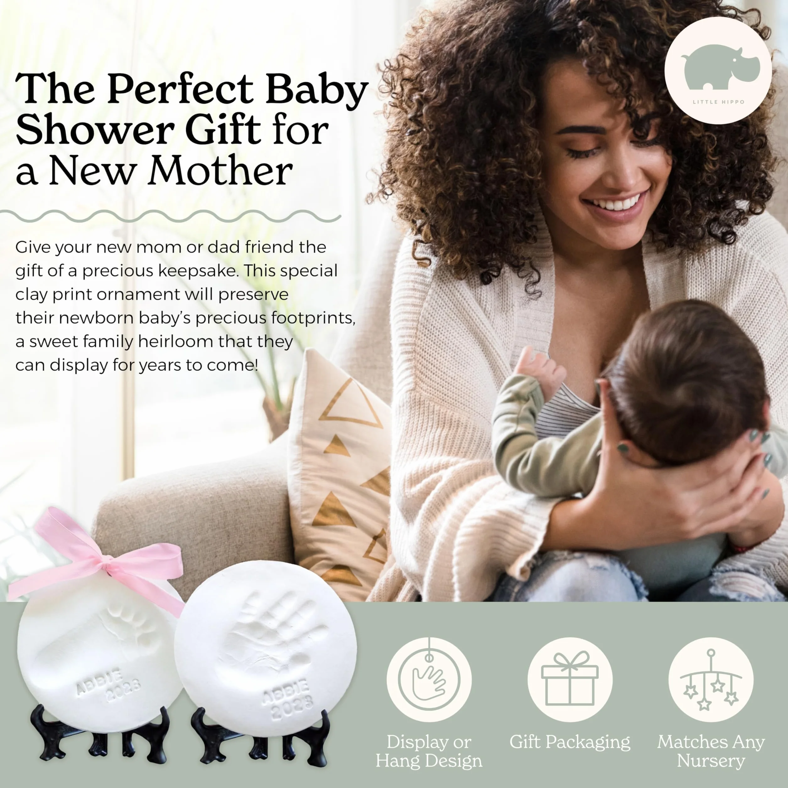 Little Hippo Zestaw pamiątkowy dla niemowląt odcisk dłoni i stóp glina prezent baby shower
