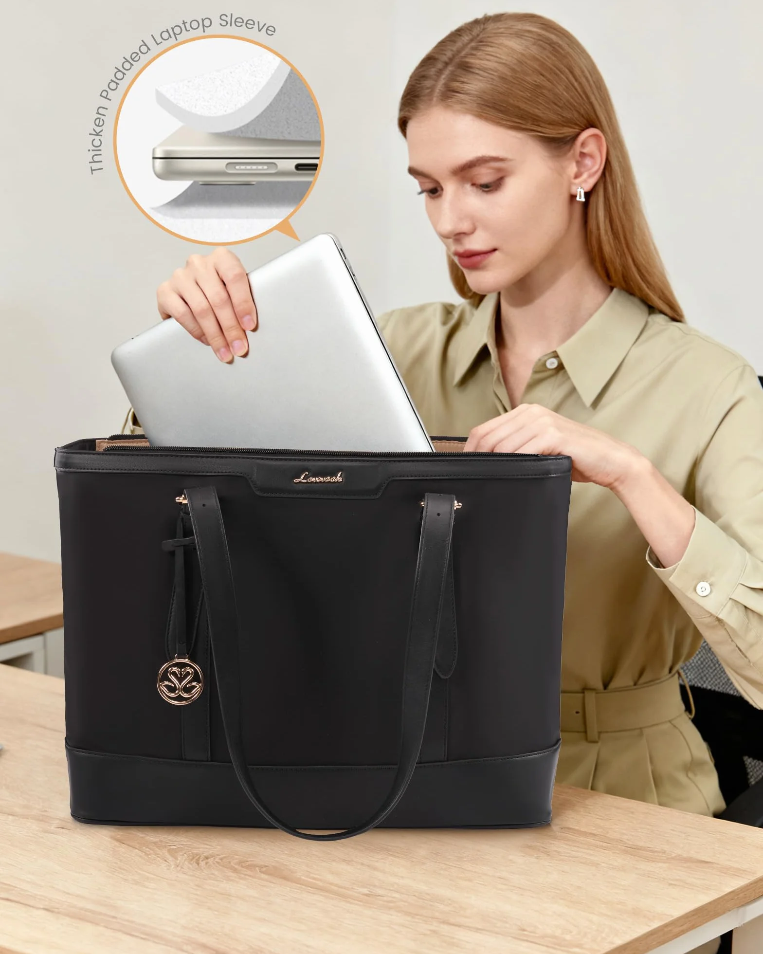 LOVEVOOK Torba Damska, Torby na Laptop, Nieprzemakalna Torba Tote do Liceum, Torba o Dużej Pojemności do Pracy, Studiów i Biznesu