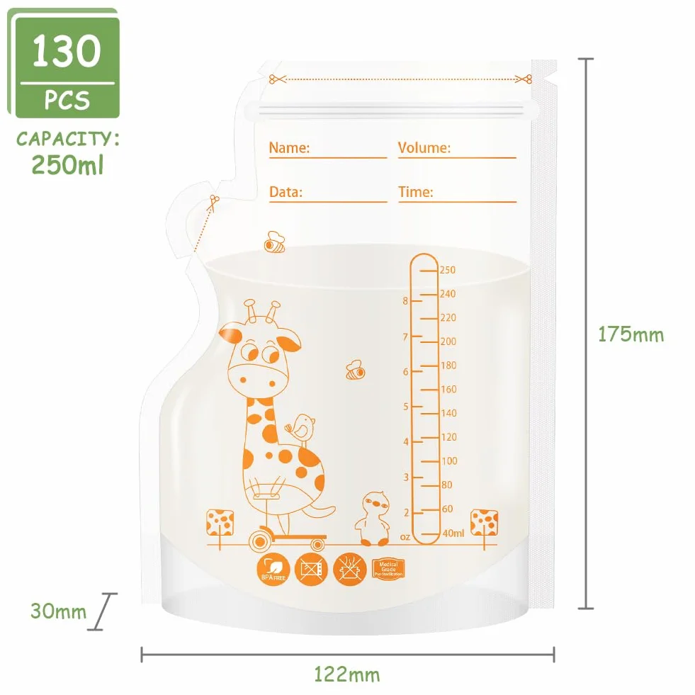 Torby do przechowywania mleka z piersi 250 ml Aolso 130 sztuk bez BPA szczelne