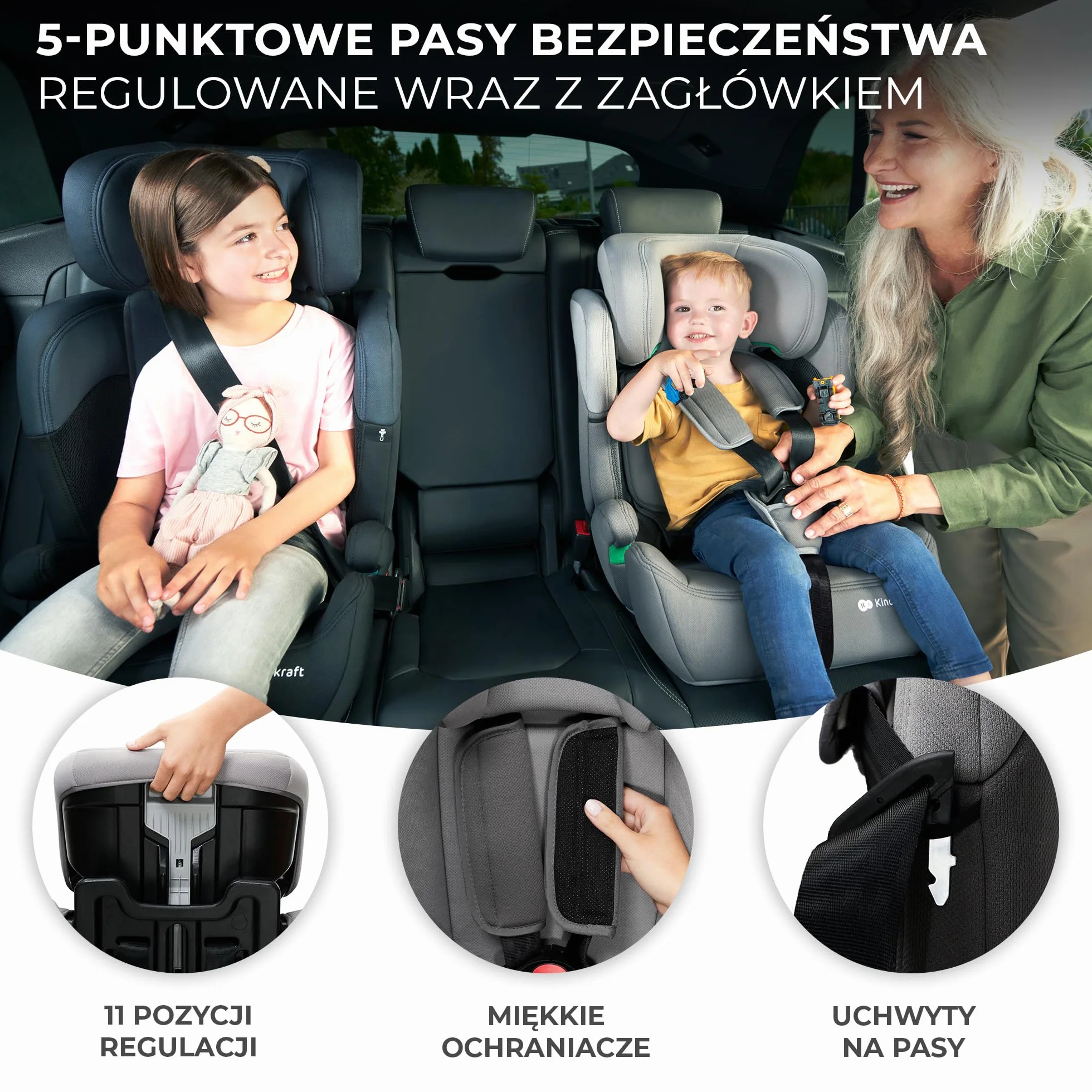 Kinderkraft COMFORT UP Fotelik samochodowy i-Size, Regulowany zagłówek, Poddany testom zderzeniowym, Systemy bezpieczeństwa, Wkładka dla najmłodszych, Norma R129, Grupa ECE I/II/III 9-36 kg, Różowy