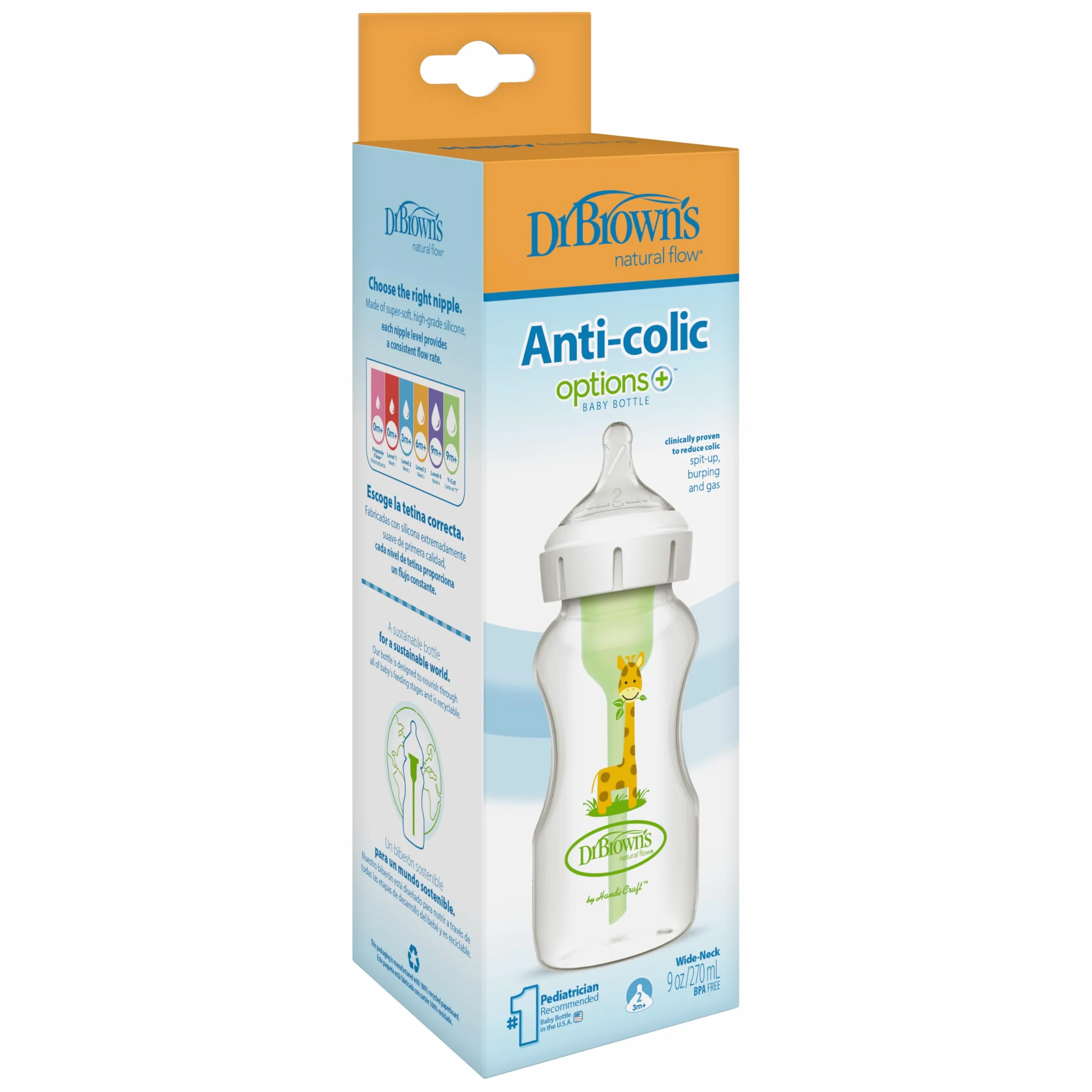 Biberon Szerokie Usta 270 ml Żyrafa PP Options + Smoczek N2