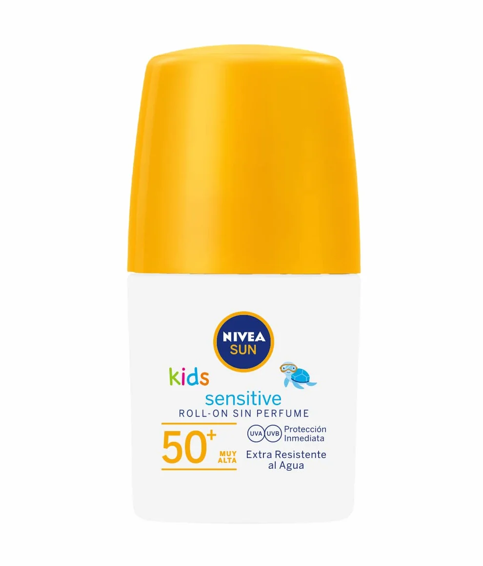 NIVEA SUN Kids Sensitiv wałek przeciwsłoneczny w opakowaniu 1 x 50 ml, krem przeciwsłoneczny z SPF 50+, praktyczny balsam do opalania dla wrażliwej skóry dziecka