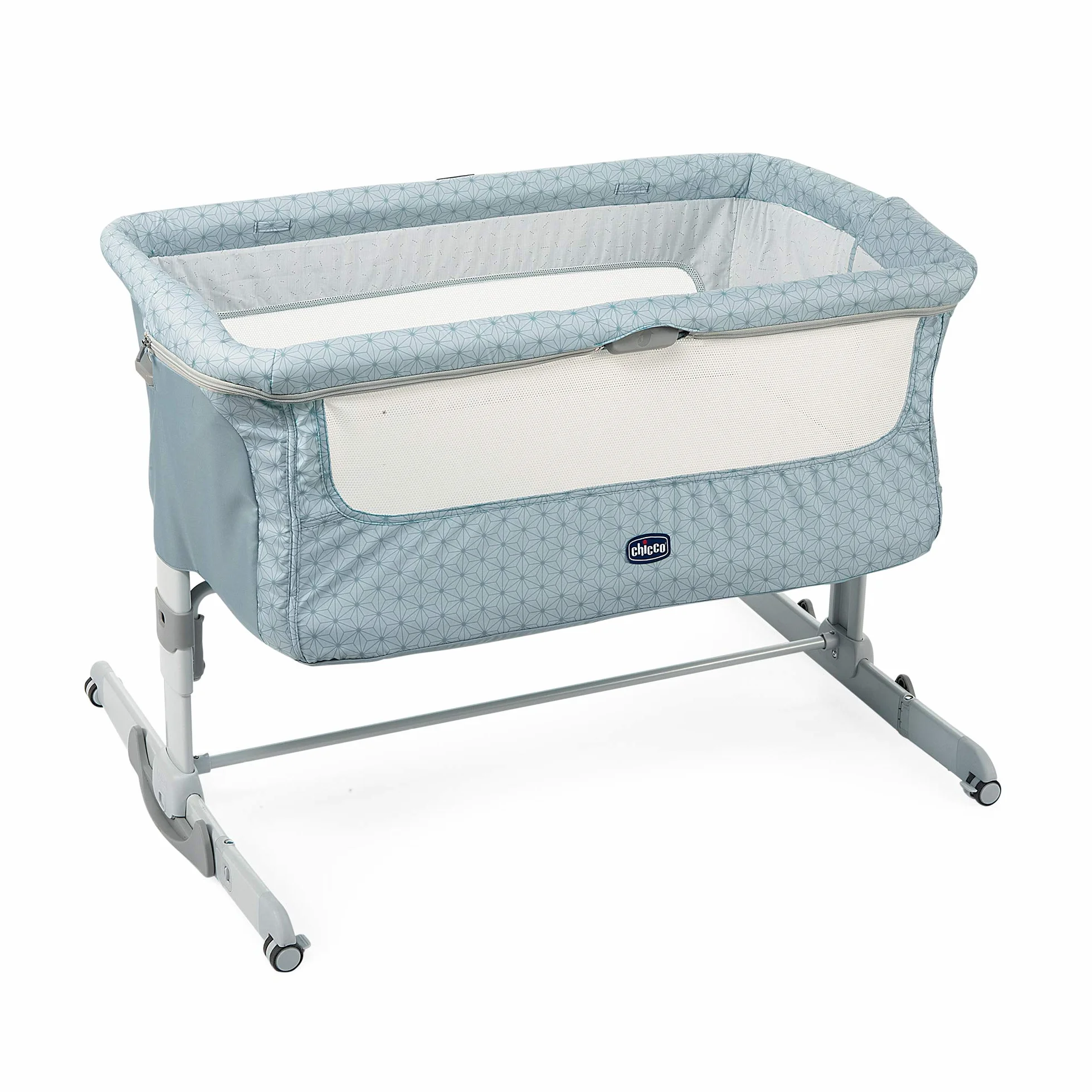 Chicco Next2Me Dream, Łóżeczko dziecięce boczne, łóżeczko do wspólnego spania, otwierany tył, regulowana wysokość, 4 koła i torba podróżna, 0-6 miesięcy, 9 kg, jasnoniebieski