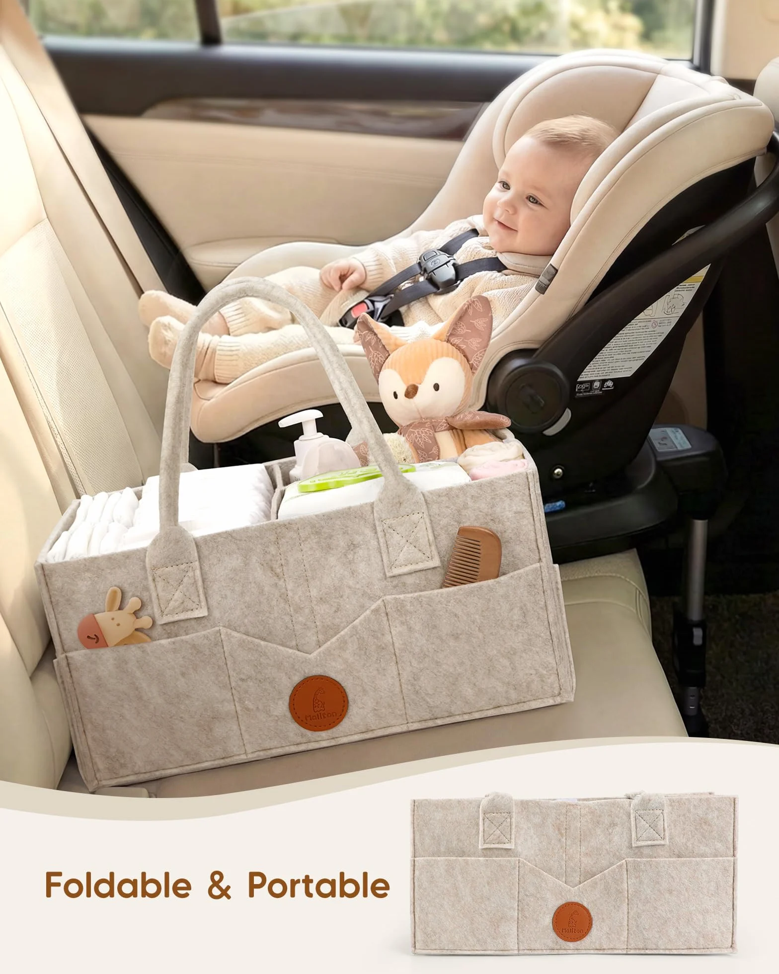 Maliton Organizer do przewijaka, Organizer do pieluch dla niemowląt Caddy Newborn Essentials, wytrzymała, przenośna torba filcowa, kosz do przechowywania dla niemowląt z wyjmowanymi przegródkami