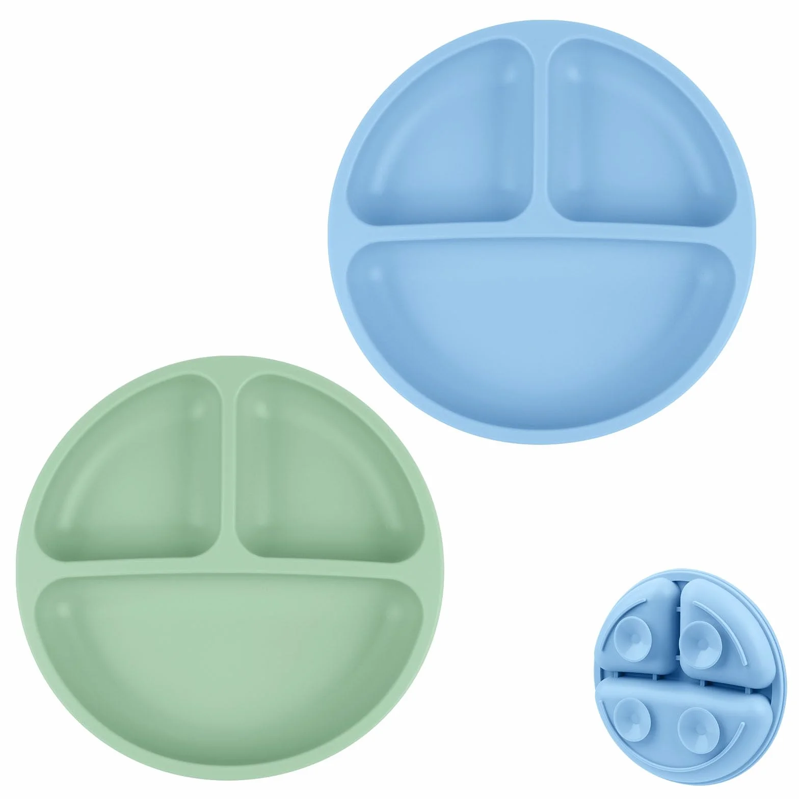 Vicloon Suction Plates, 2 Pcs Baby Toddler Plate, 100% Food Grade Silicone BPA Free Baby Plates, Divided Plate Design, Silicone Grip Dish Microwave & Dishwasher Safe