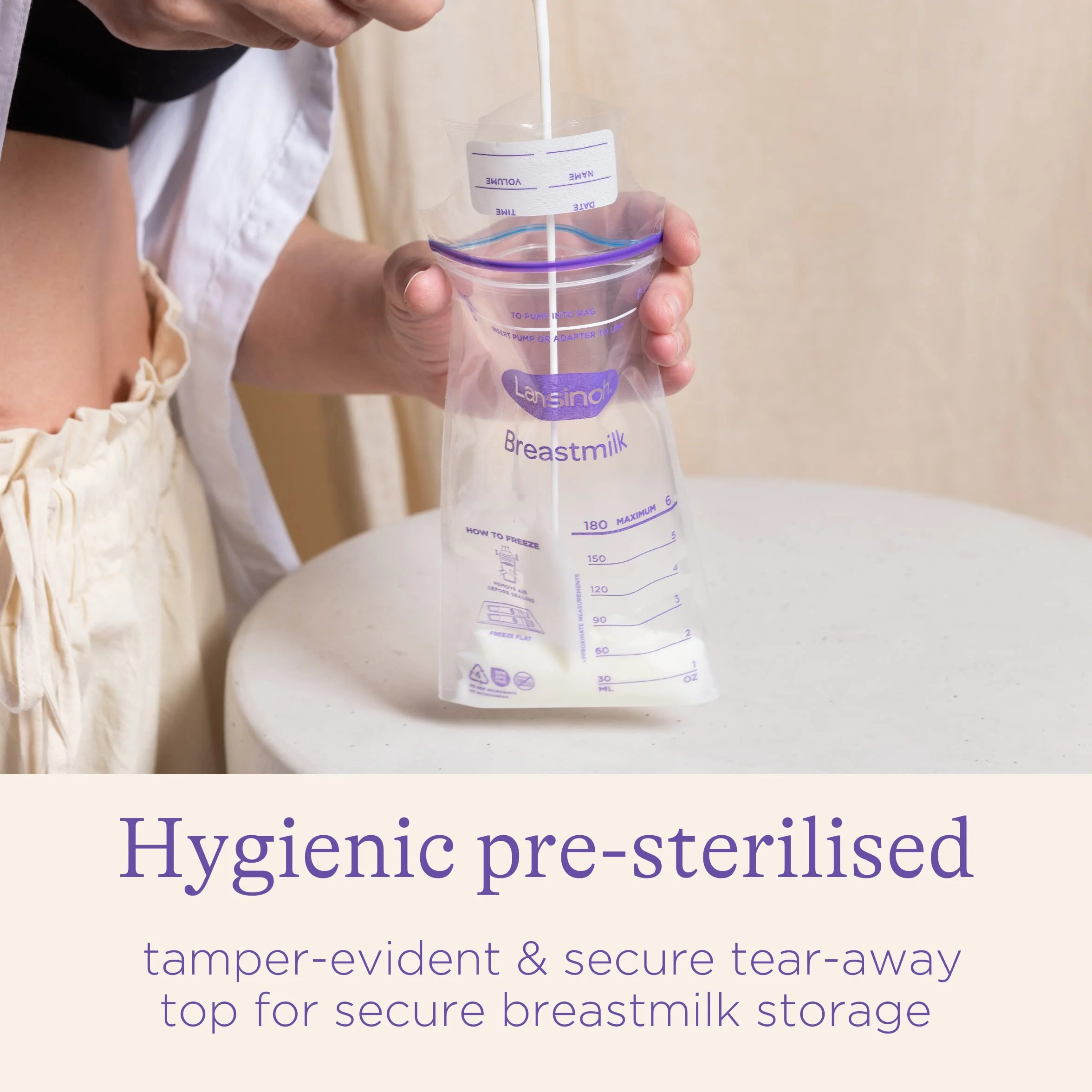 Lansinoh Breast Milk Storage Bags Breastmilk Pouches for fridge or freezer use, store flat or standing, BPA and BPS free, pre-sterilised, double zipper seal, Pack of 50