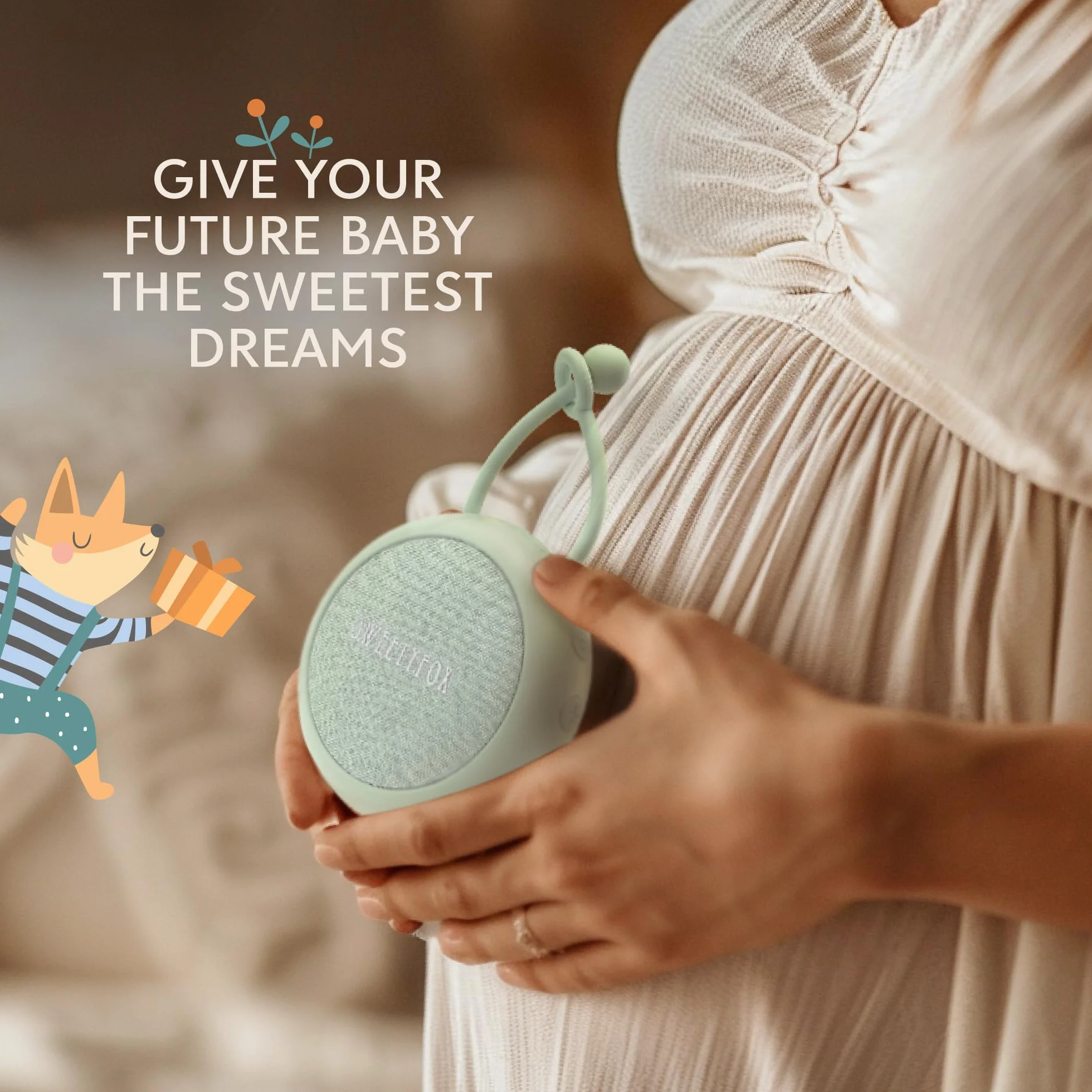 Sweety Fox Baby White Noise Machine - Zielony, Baby Kołysanka, Lampka nocna i White Noise Sleep, 15 dźwięków, Ładowanie przez USB