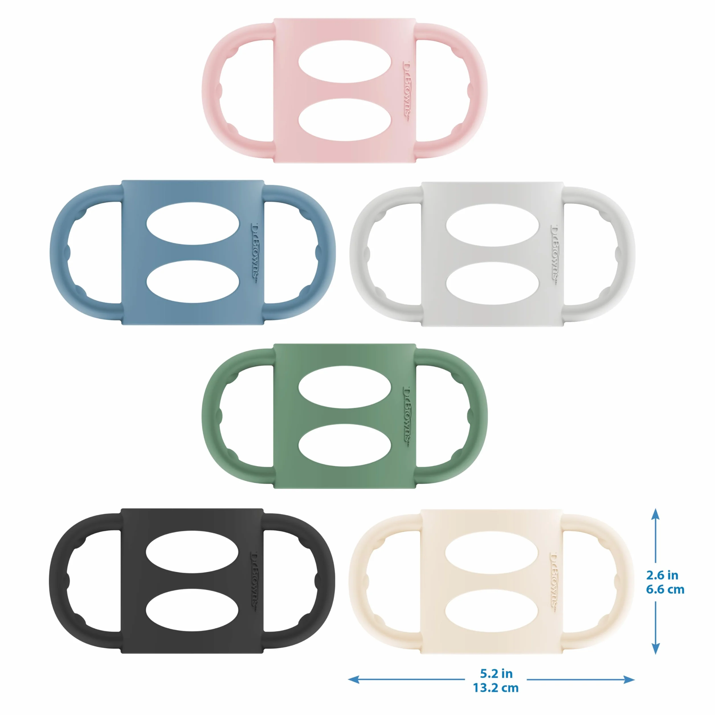 Dr. Brown’s Milestones 100% Silicone Baby Bottle Handles, Narrow, Blue, Green, Gray, 3 Pack, 4m+