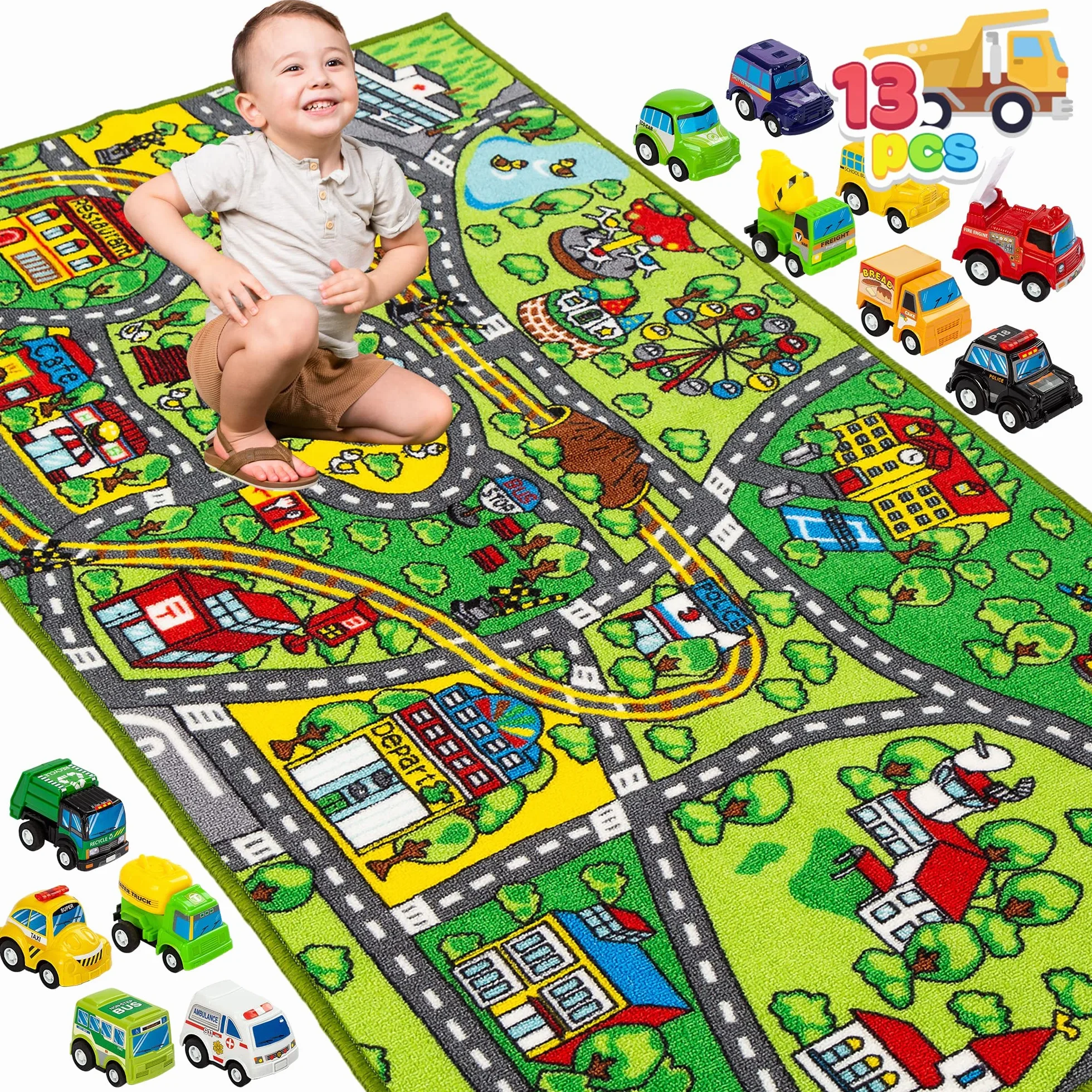 JOYIN Tappetino da Gioco per Bambini con 12 Veicoli Tappeto Jumbo Città