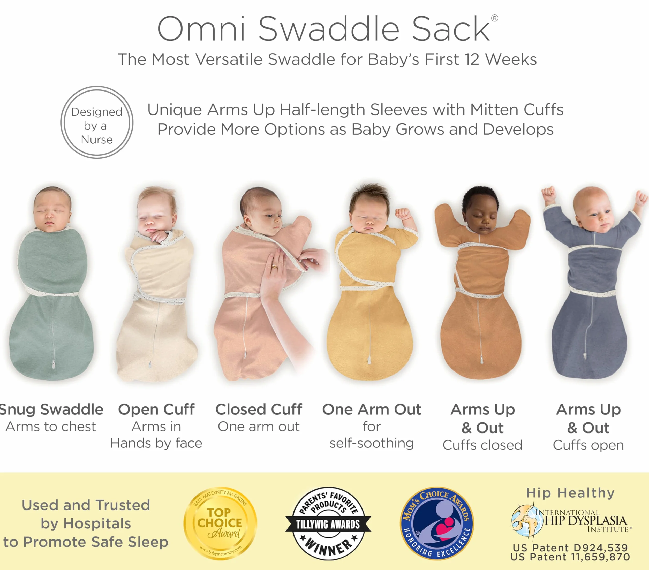 SwaddleDesigns Omni worek do przewijania, rękawy do połowy długości i mankiety z rękawiczkami, łatwe przejście, wrzosowy róż brzoskwiniowy, 0-3 miesiące