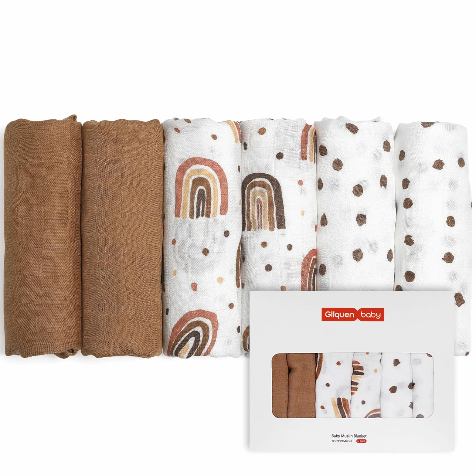 GLLQUEN BABY 6 x bawełnianych muślinowych ściereczek dla niemowląt, 70 cm x 70 cm, chłonne i oddychające, idealne do czyszczenia, czyszczenia i przykrywania noworodków
