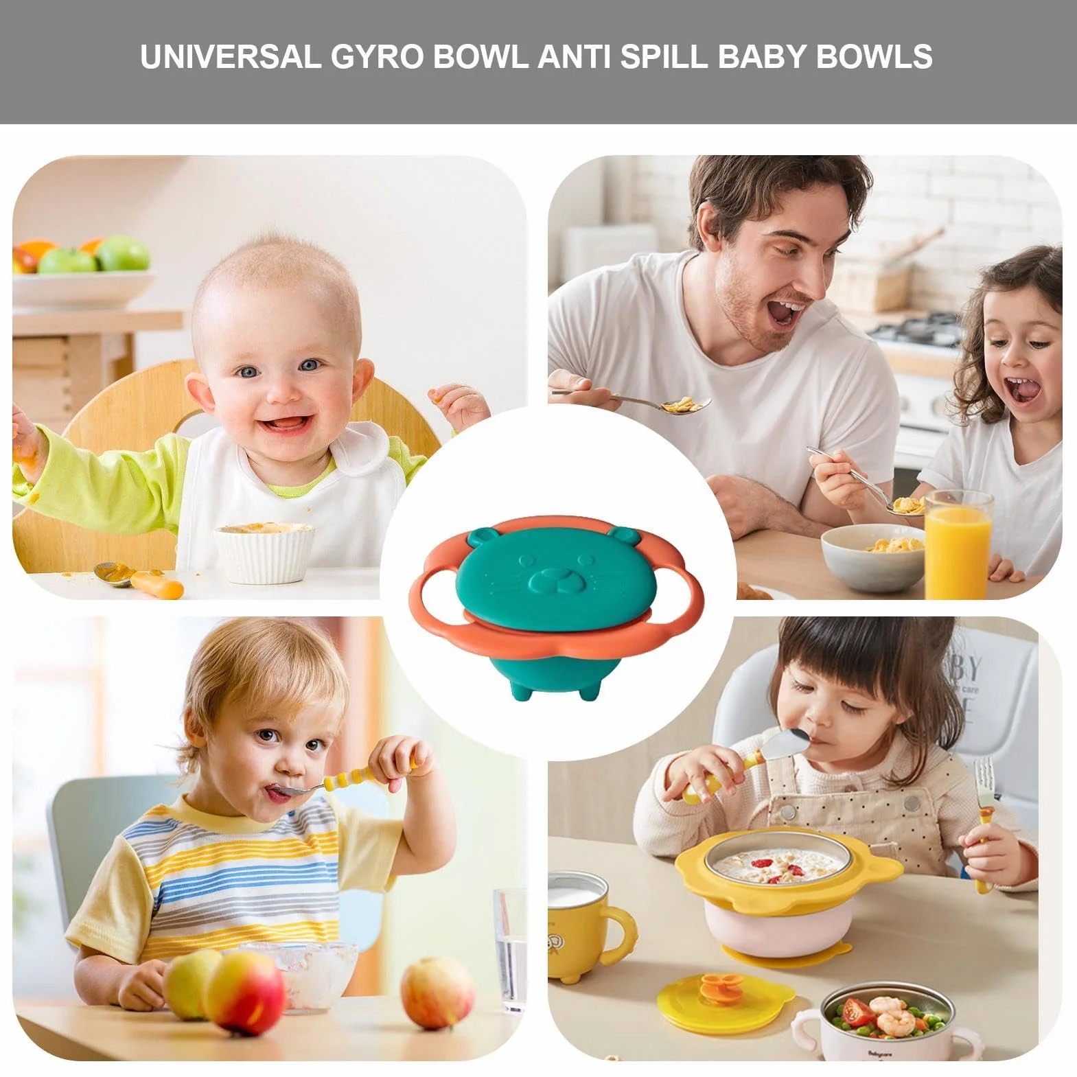 Kids Anti Spill Bowl, Gyroscopic Smooth Bowl, 360 Degree Gyroscopic Spill Proof Bowl for Children