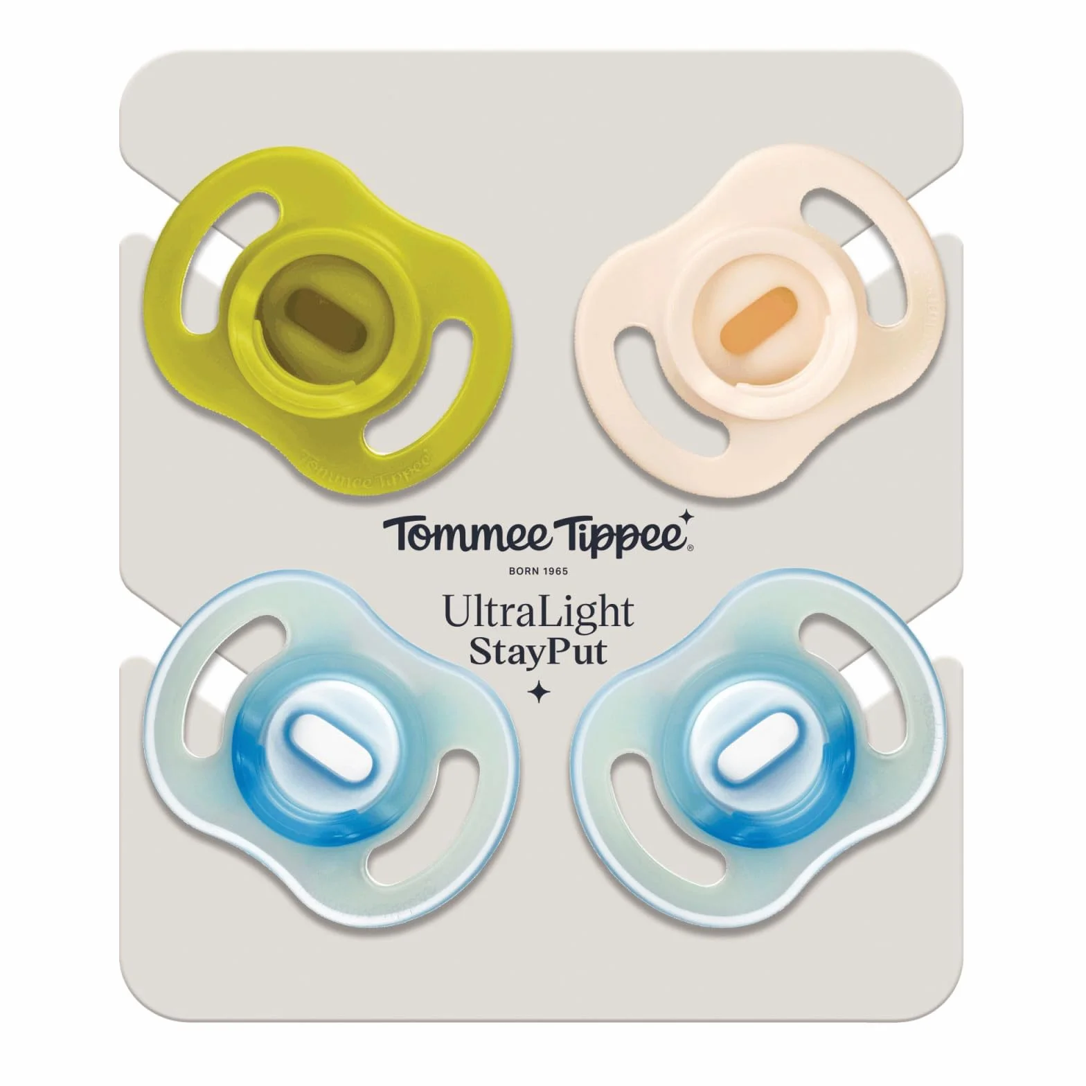 Tommee Tippee Ultralekki smoczek StayPut i Night Glow, 6-18 miesięcy, 4 sztuki, jednoczęściowy silikonowy wzór, miękki w dotyku