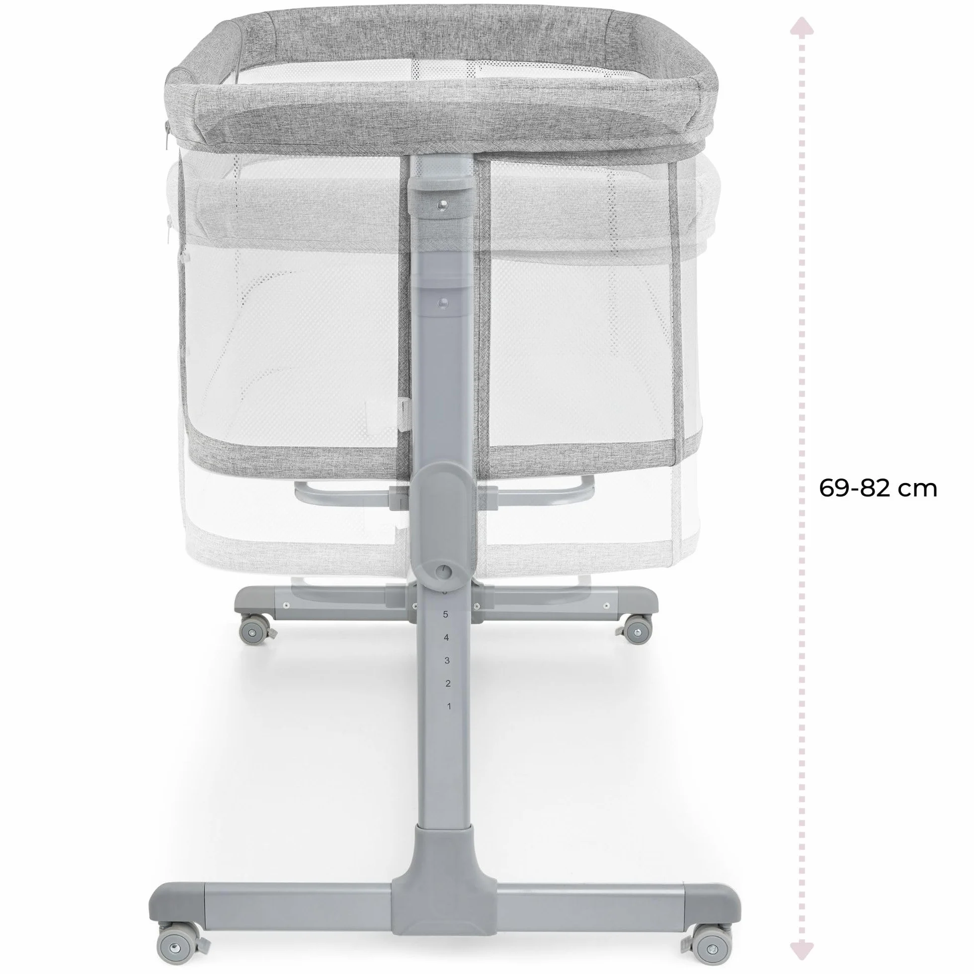 Moby-System Łóżeczko Dostawne LUNA 3w1 Kolor Szary, dla Dzieci do 9 kg, 7-Poziomowa Regulacja Wysokości, 4 Kółka Transportowe, Odpinana Ścianka Boczna