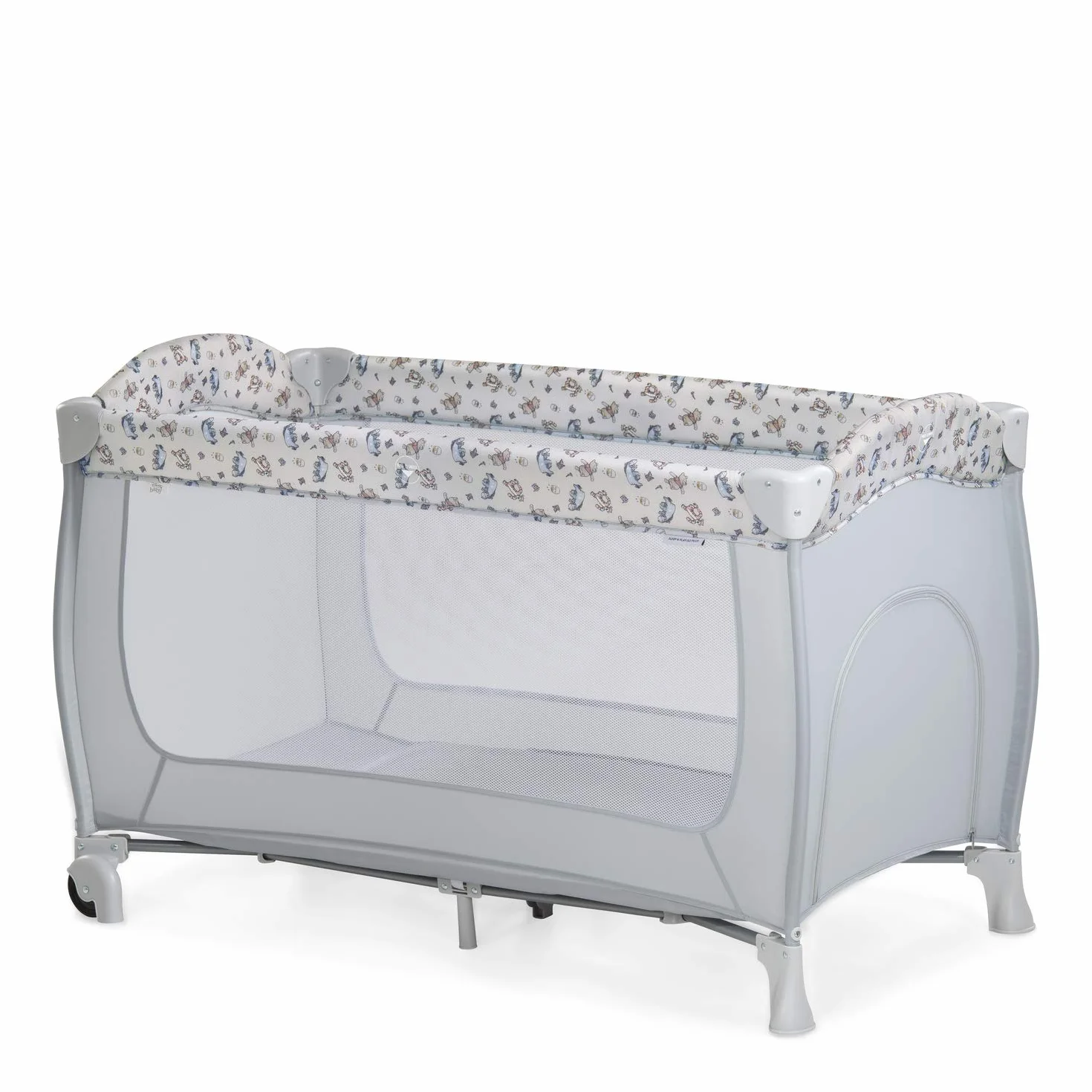 Hauck Sleep N Play Go Plus 4-częściowe łóżeczko turystyczne, od urodzenia do 15 kg, z bocznym wyjściem, składanym dnem, kółkami, torbą do przechowywania, składane kompaktowo