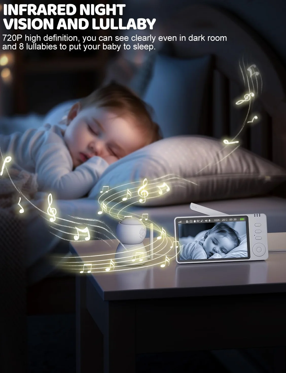 Baby Monitor 720P HD Kamera dla niemowląt z Pan-Tilt Zoom Wizja nocna VOX Intercom