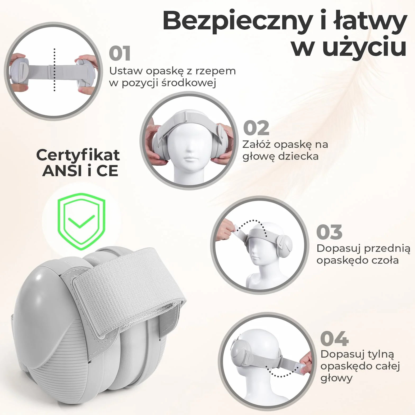 Ochrona słuchu niemowląt, redukcja szumów 25 dB, słuchawki dla niemowląt z certyfikatem CE i ANSI, przenośne i wygodne nauszniki dla małych dzieci w wieku od 0 do 48