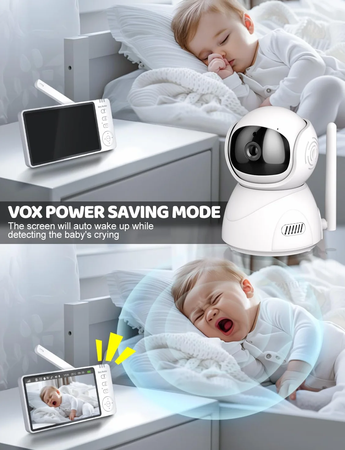 Baby Monitor 720P HD Kamera dla niemowląt z Pan-Tilt Zoom Wizja nocna VOX Intercom