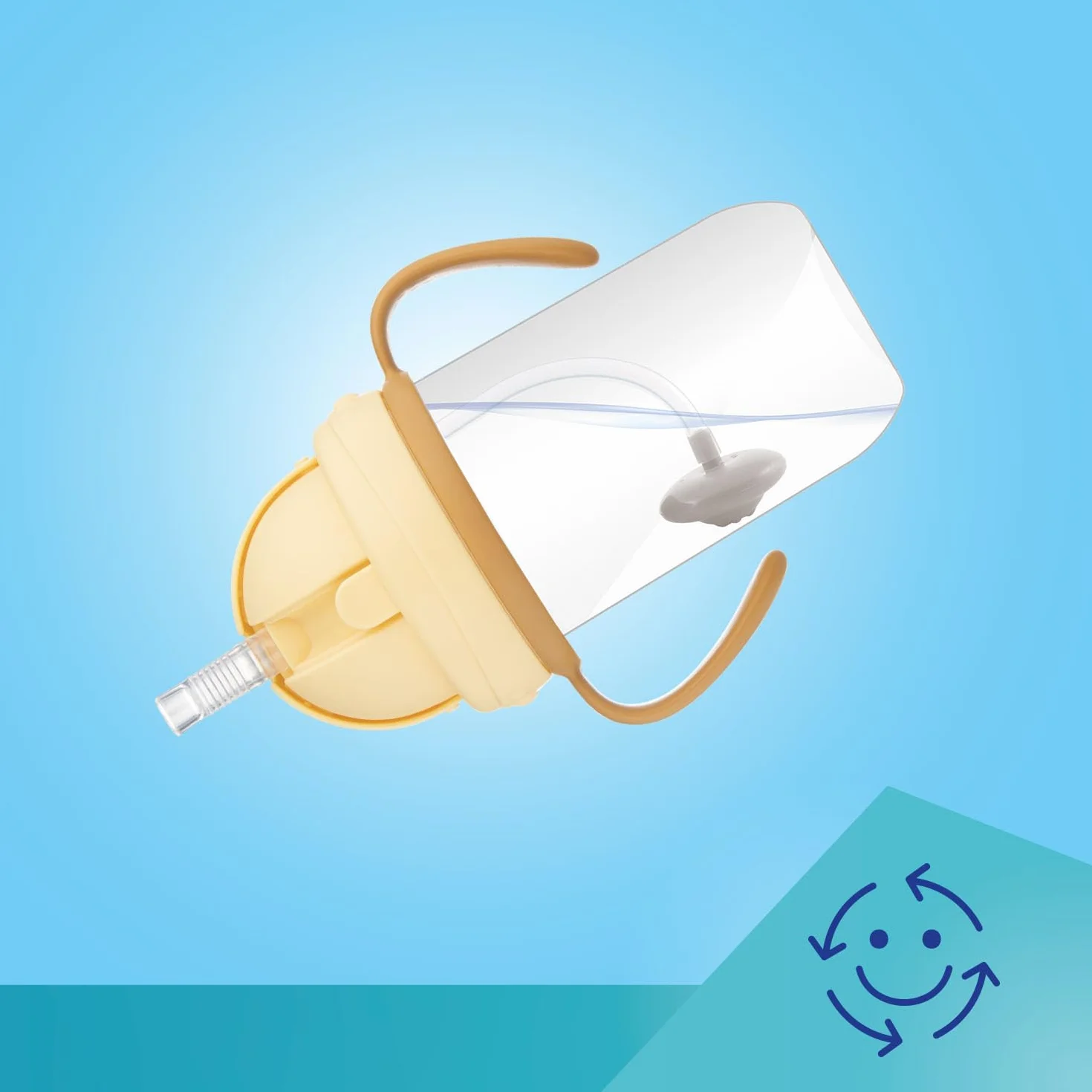 Canpol babies Kubek niekapek z rurką i odważnikiem 270 ml, 6m+, Picie pod każdym kątem, Niekapiąca miękka silikonowa rurka, Szczelna pokrywka (Żółty MOUNTAINS)