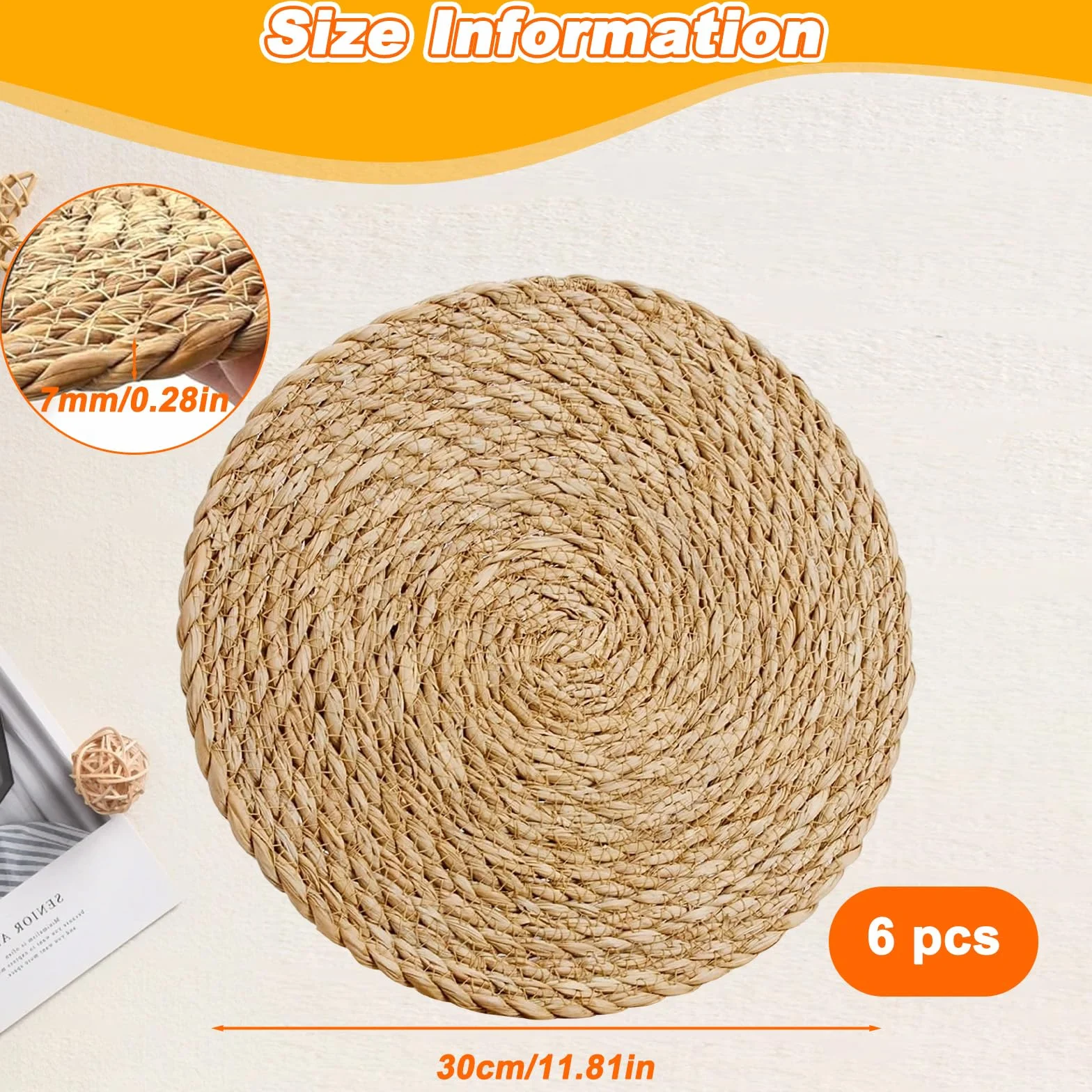 Okrągłe podkładki z wikliny hiacynt wodny 30 cm boho na stół