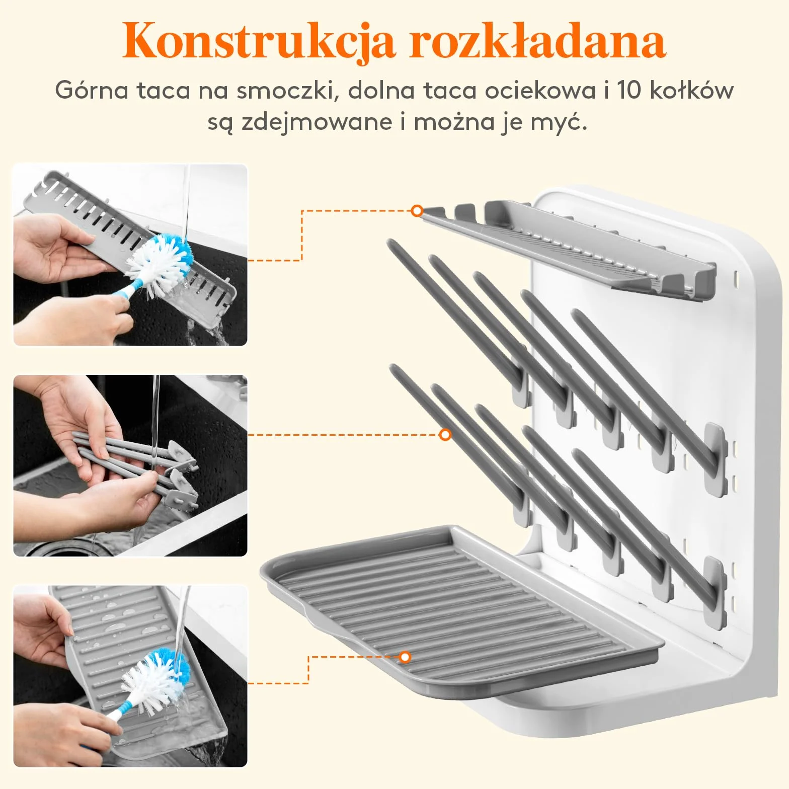 Lifewit Pionowy Stojak do Suszenia Butelek z 10 Haczykami i Tacką Ociekową, Oszczędzający Miejsce do Suszenia Kubków, Części Pompki i Akcesoriów dla Niemowląt