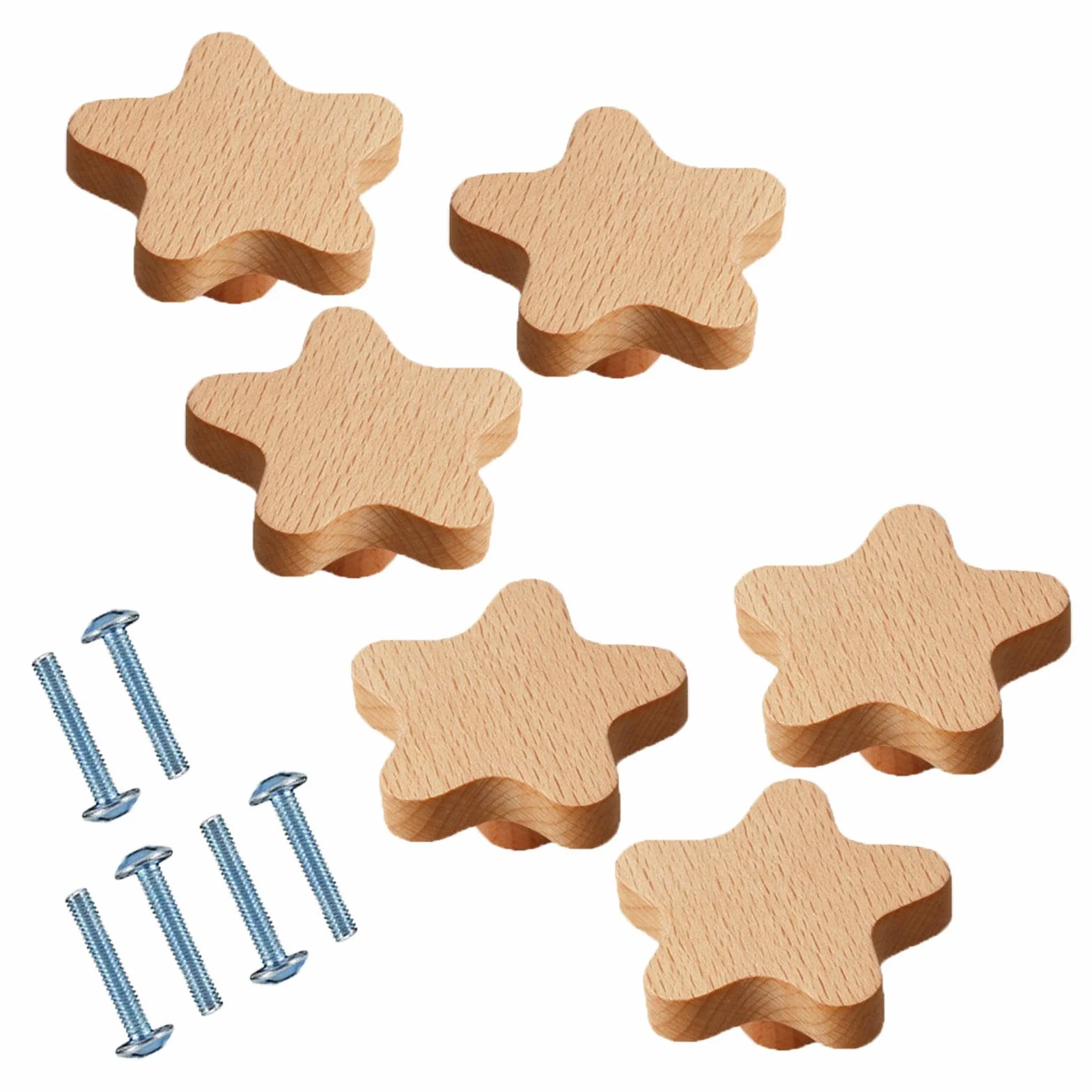 Uchwyty do szuflad, uchwyty do szafek z kreskówki, uchwyty do mebli dziecięcych, uchwyty do drzwi szafek kuchennych, drewniane uchwyty, 6 sztuk, gwiazda