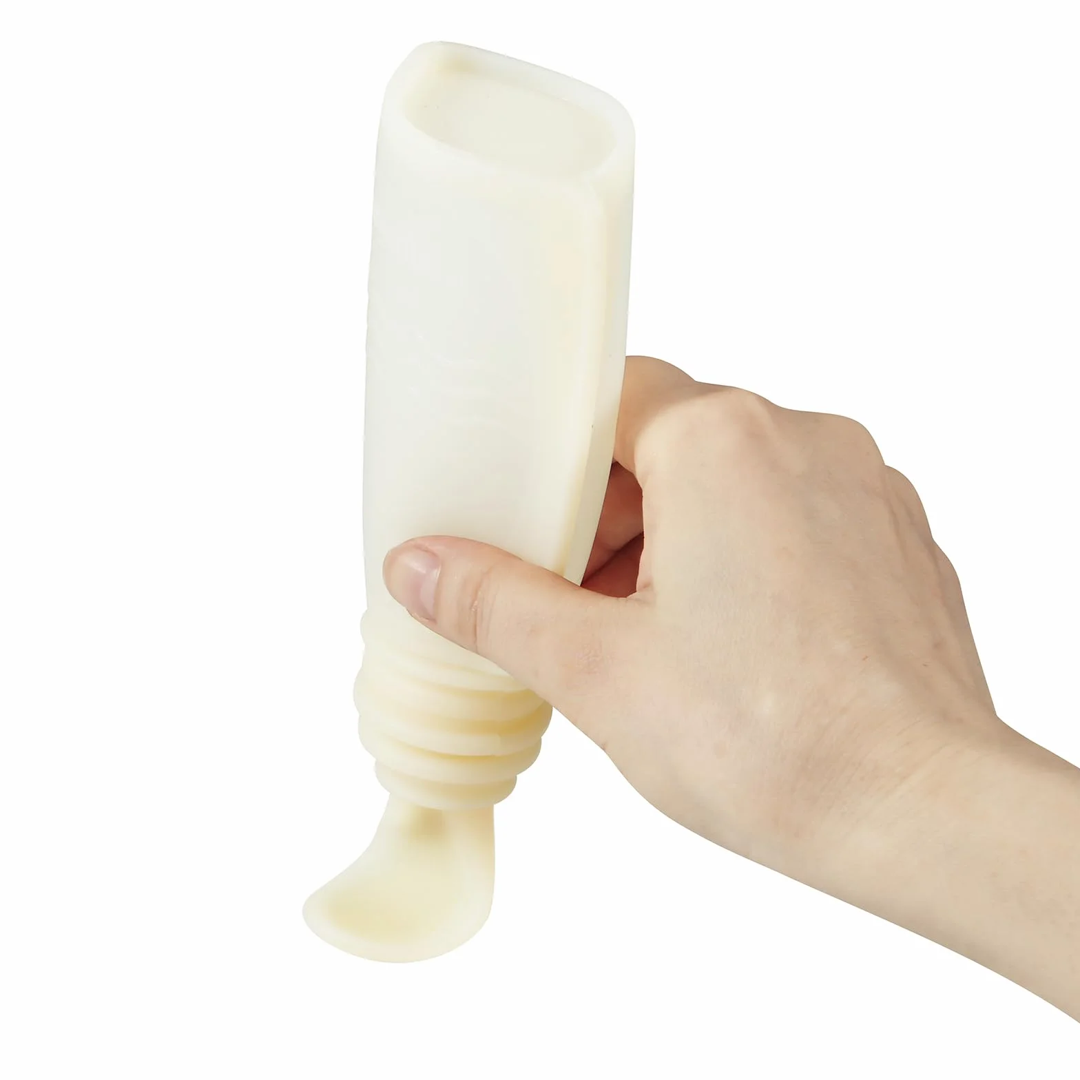 PandaEar Silikonowa butelka na napoje wielokrotnego użytku dla niemowląt z 3 łyżeczkami do puree, kieszeniami do prasowania, bez BPA, dla niemowląt i małych dzieci, 150 ml (jasny beż, orzech i szary)