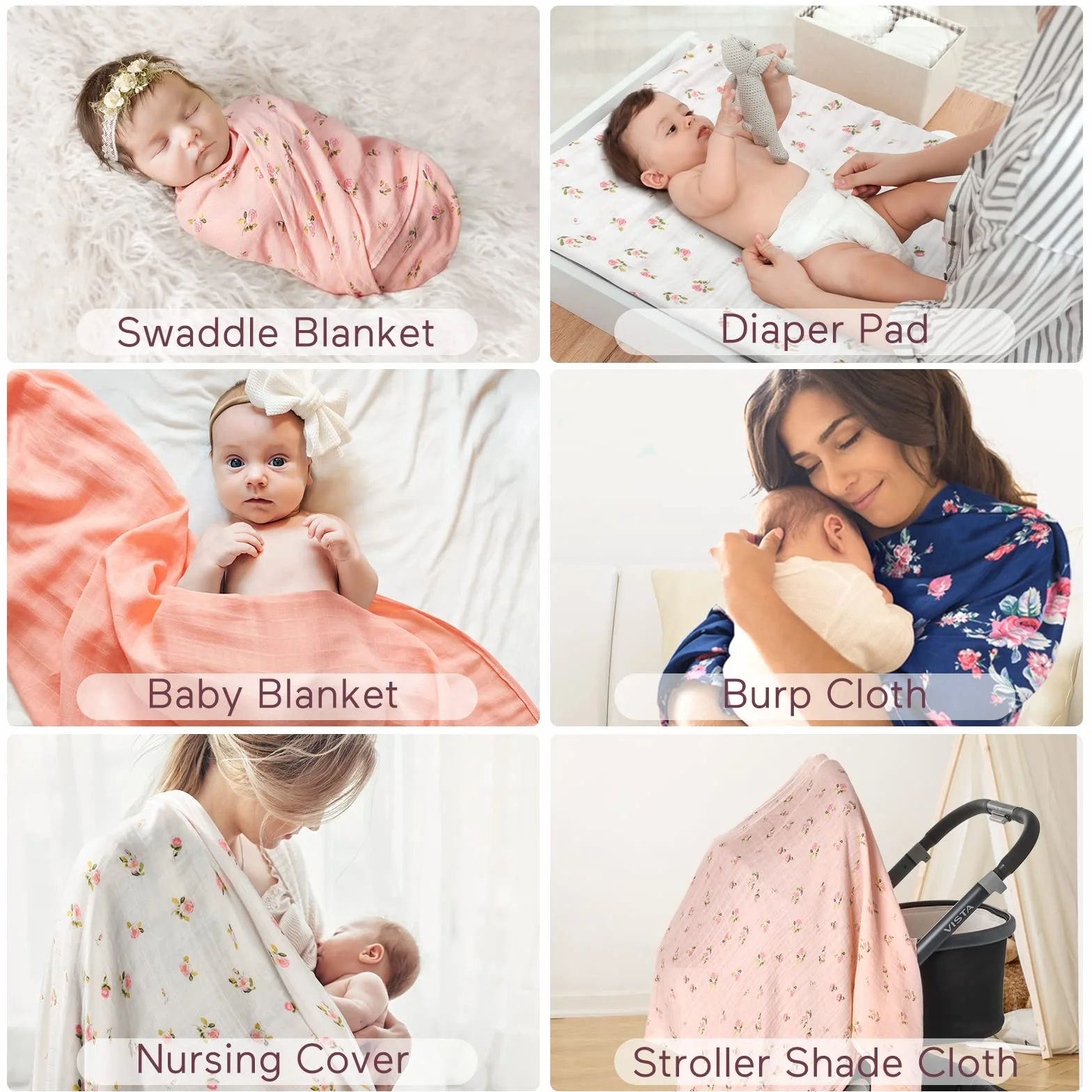 Momcozy Chusta dla niemowląt, 120 x 120 cm, zestaw 4 sztuk, pieluchy muślinowe z bawełny i bambusa, bawełna ekologiczna, chusta do przewijania dziecka, koc, kwiat