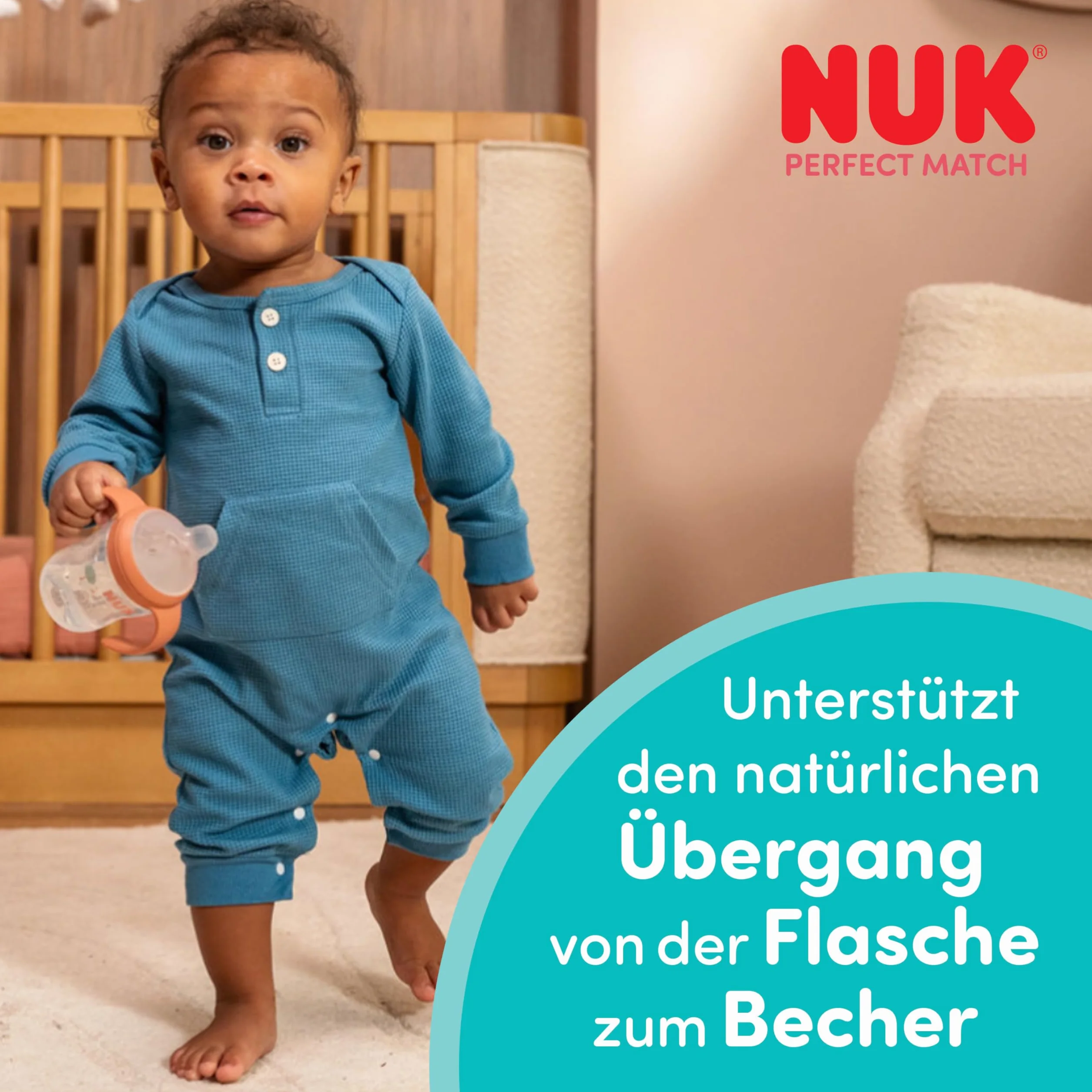 NUK Perfect Match Butelka dla uczących się | 6+ miesięcy | 150 ml | Kubek niekapek dla malucha | Antypoślizgowe uchwyty | Myszka Miki | 1 sztuka
