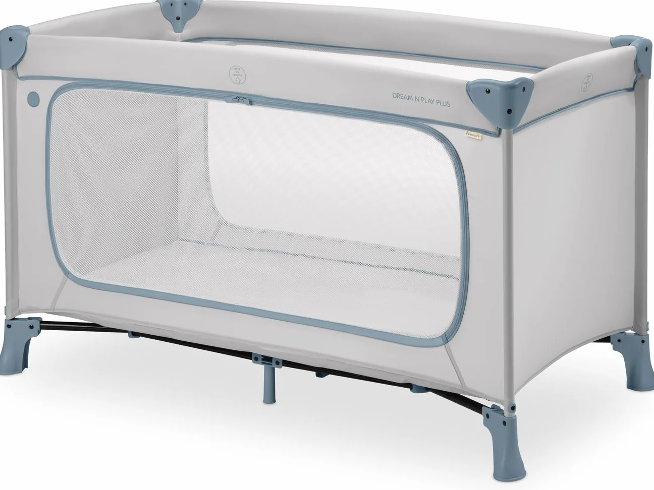 hauck Bebe Dream N Play Plus, duży otwór boczny do zabawy, składany, kompaktowy, torba do przenoszenia, od urodzenia do 15 kg, Dusty Blue