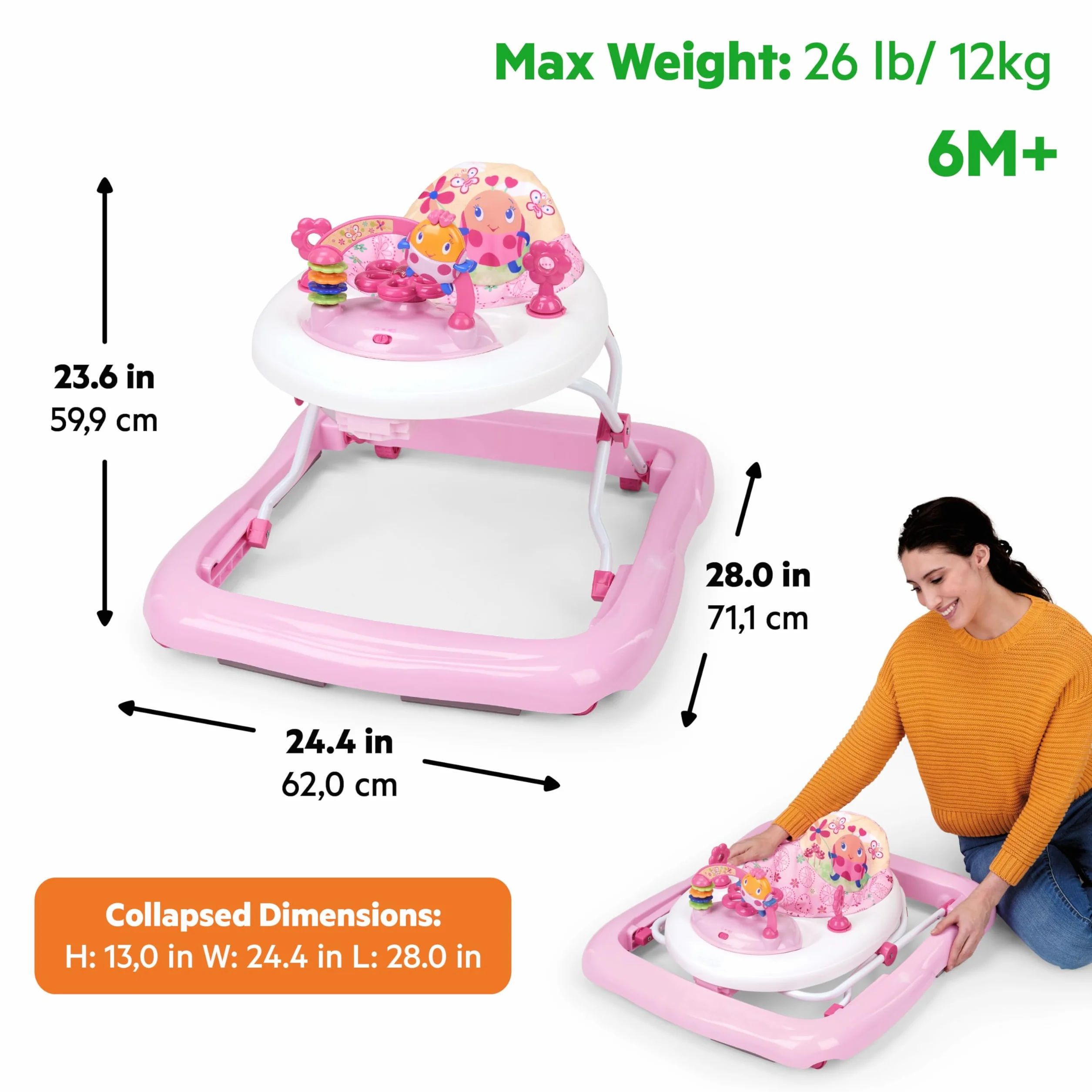 Bright Starts 60287-1-W11 Przyrząd do Nauki Chodzenia z Regulacją Wysokości, Wielokolorowe