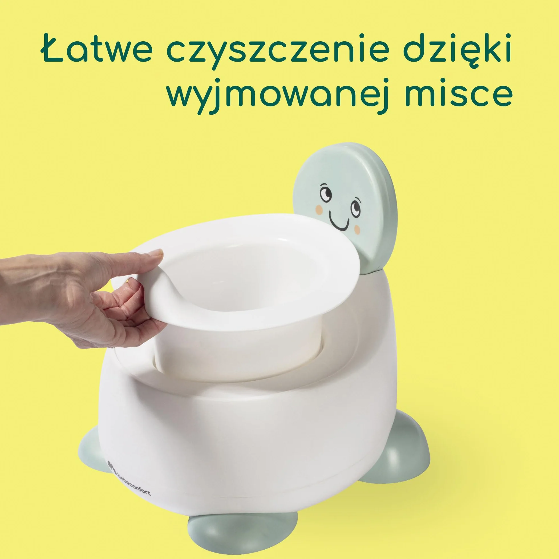 Bebeconfort Nocnik dla Dziecka, Nocnik Treningowy, 12-36 Miesięcy (Maks. 20 kg), Urocze Wzory ze Zwierzętami, Ergonomiczny i Kompaktowy, Łatwe Czyszczenie, Higieniczna Osłona, Antypoślizgowy, Żółw